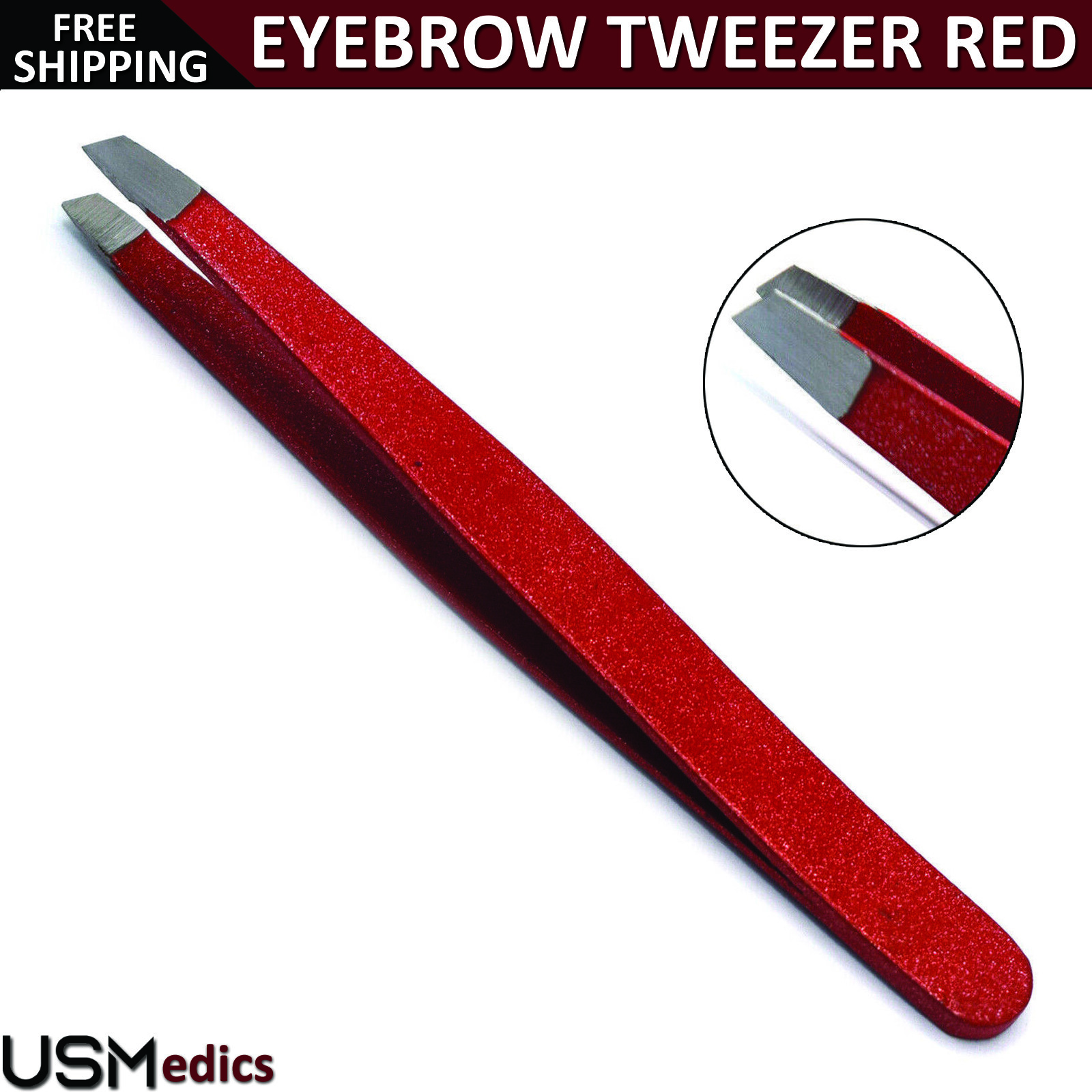 Hair Removal Tweezers Red Slanted Eyebrow Facial Nose Ingrown Hair Plucking Tool