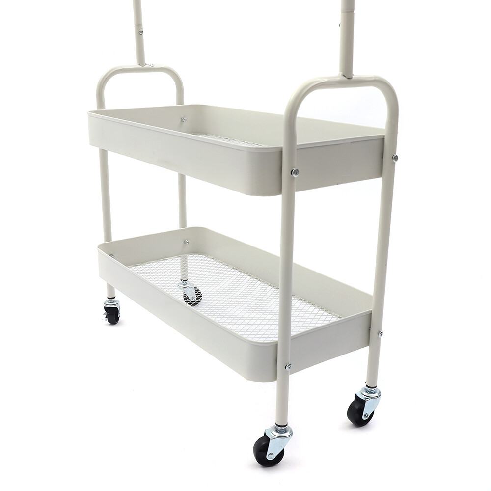2-In 1 Garment Rack Clothing Rack With 2 Tier Metal Basket Rolling Storage Cart