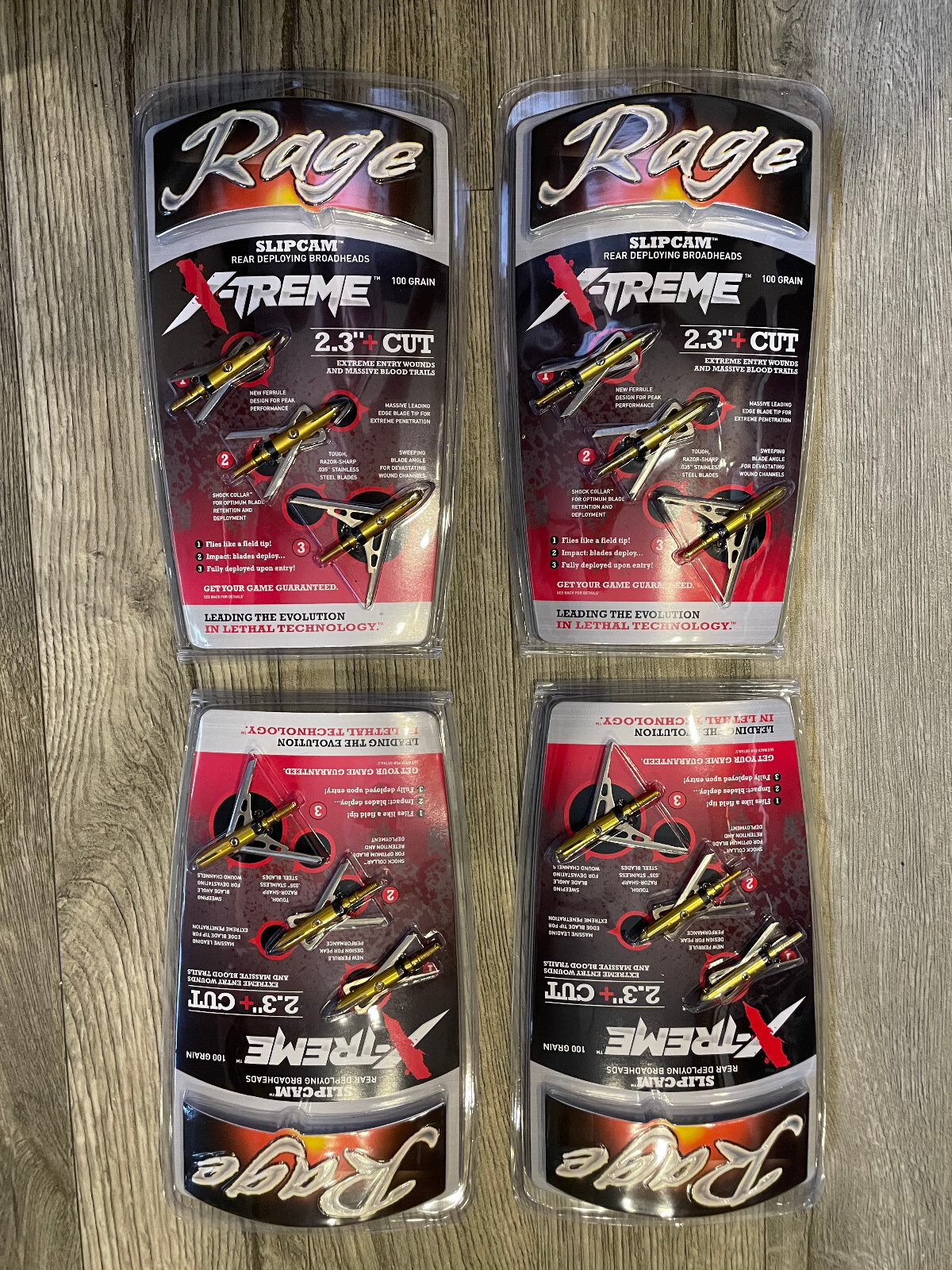4 Packs Rage SLIPCAM Xreme Extreme mechanical Broadheads 100 Grain 2.3" HUGE CUT