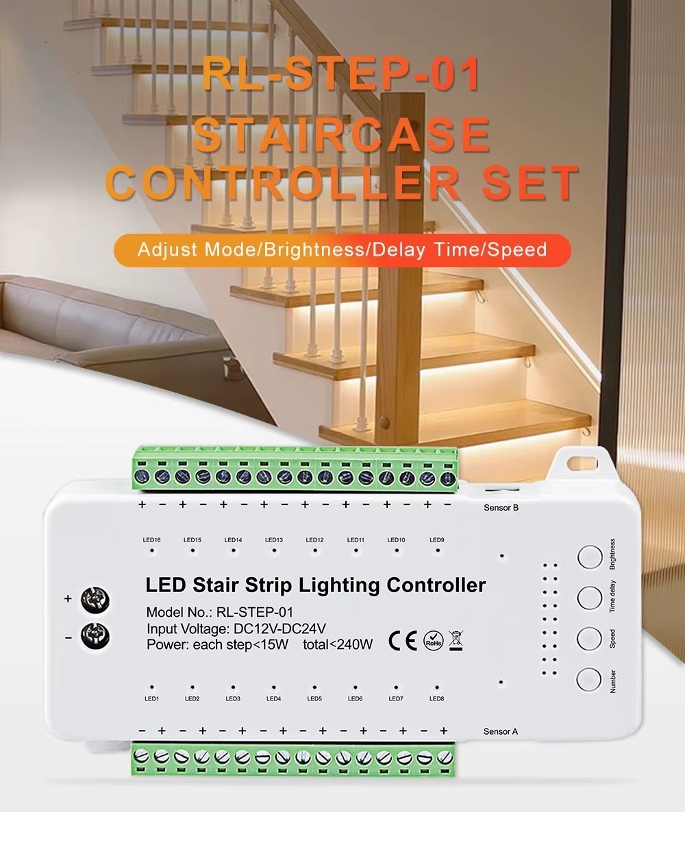 Smart Step Light Sensor Controller 16 Channel DC12V-24V For Stair Led Lighting