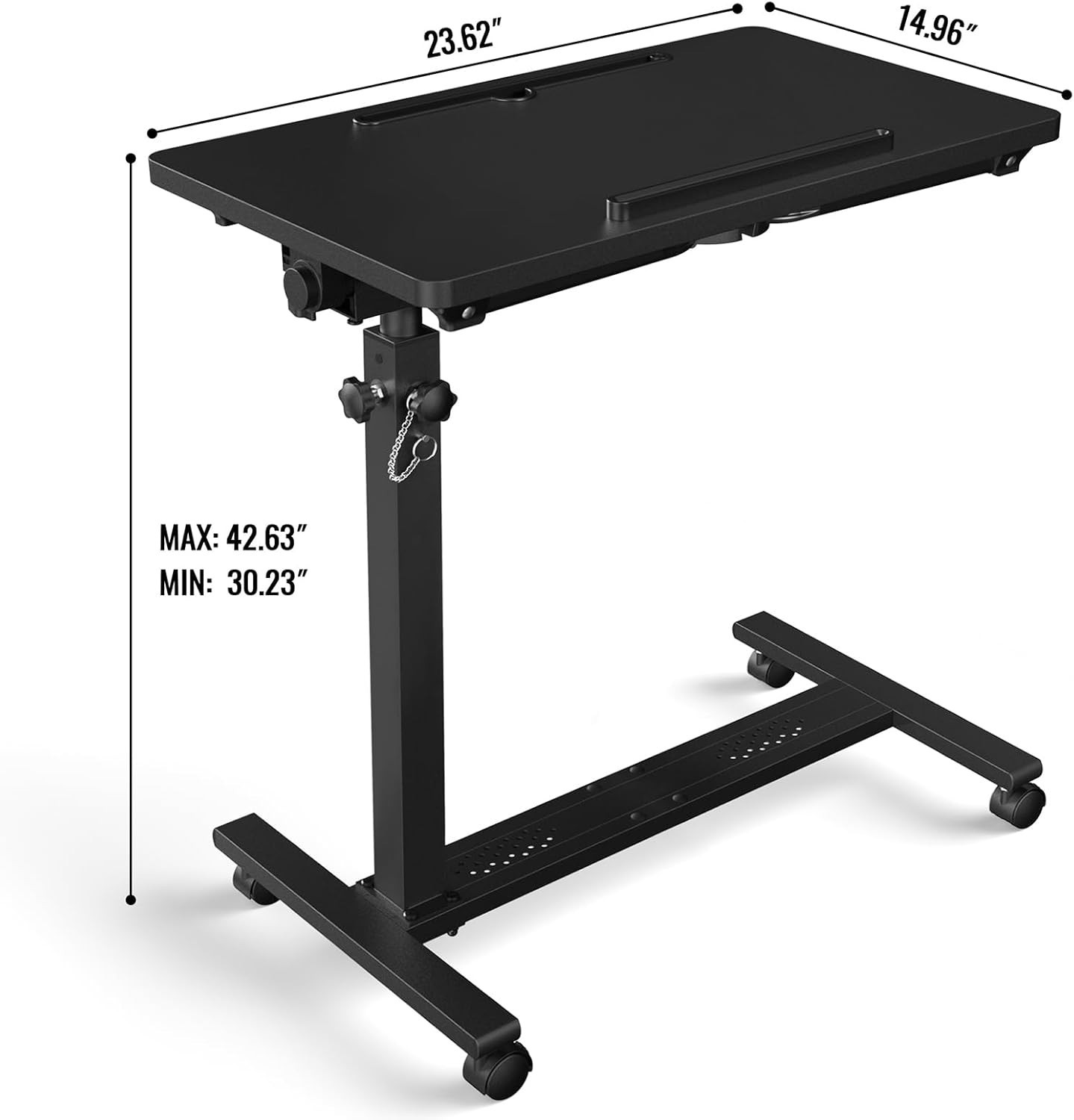 Adjustable overbed bedside table with wheels, rolling hospital laptop desk