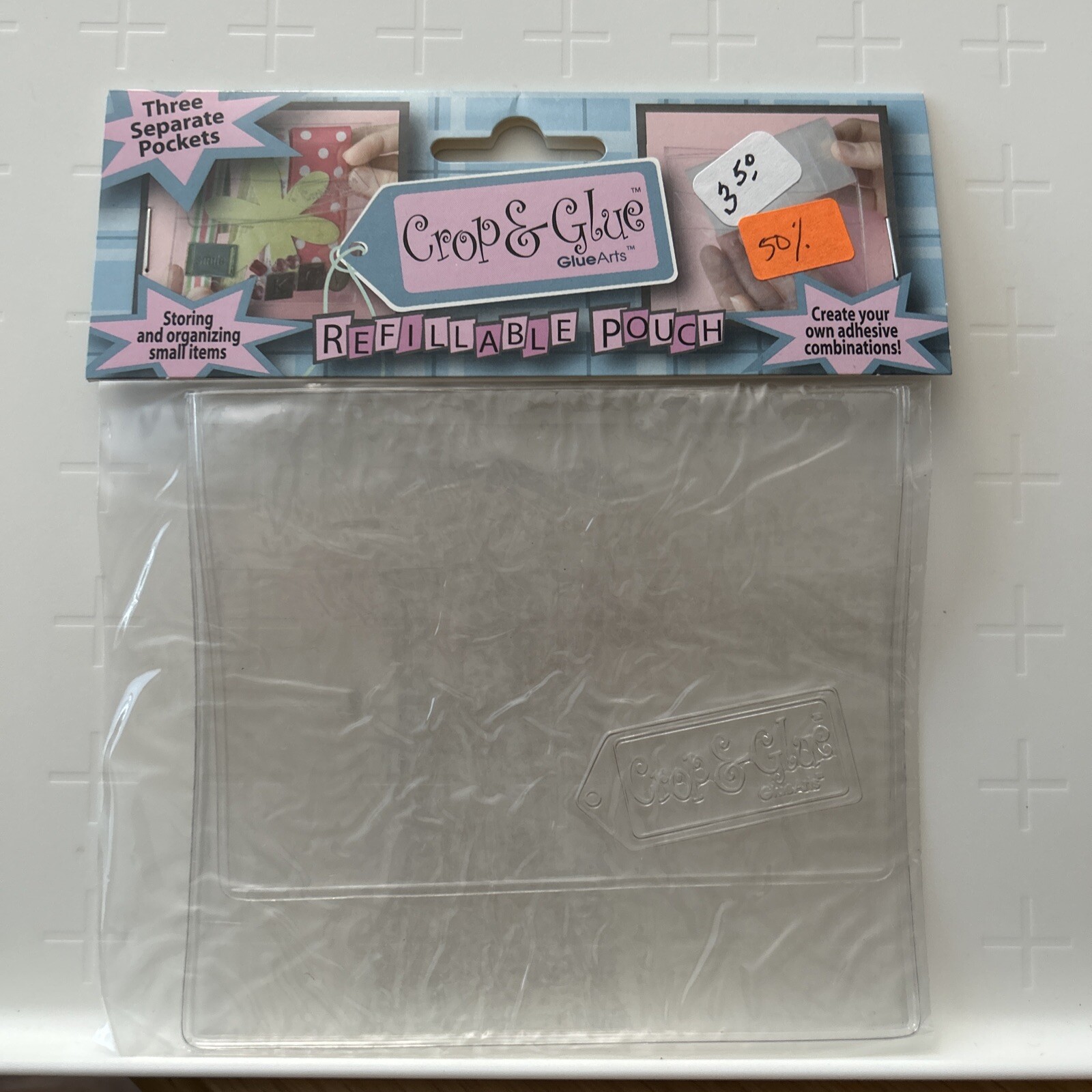 GlueArts: Crop & Glue Refillable Pouch ~ 3 Separate Pockets for storing *Clear*