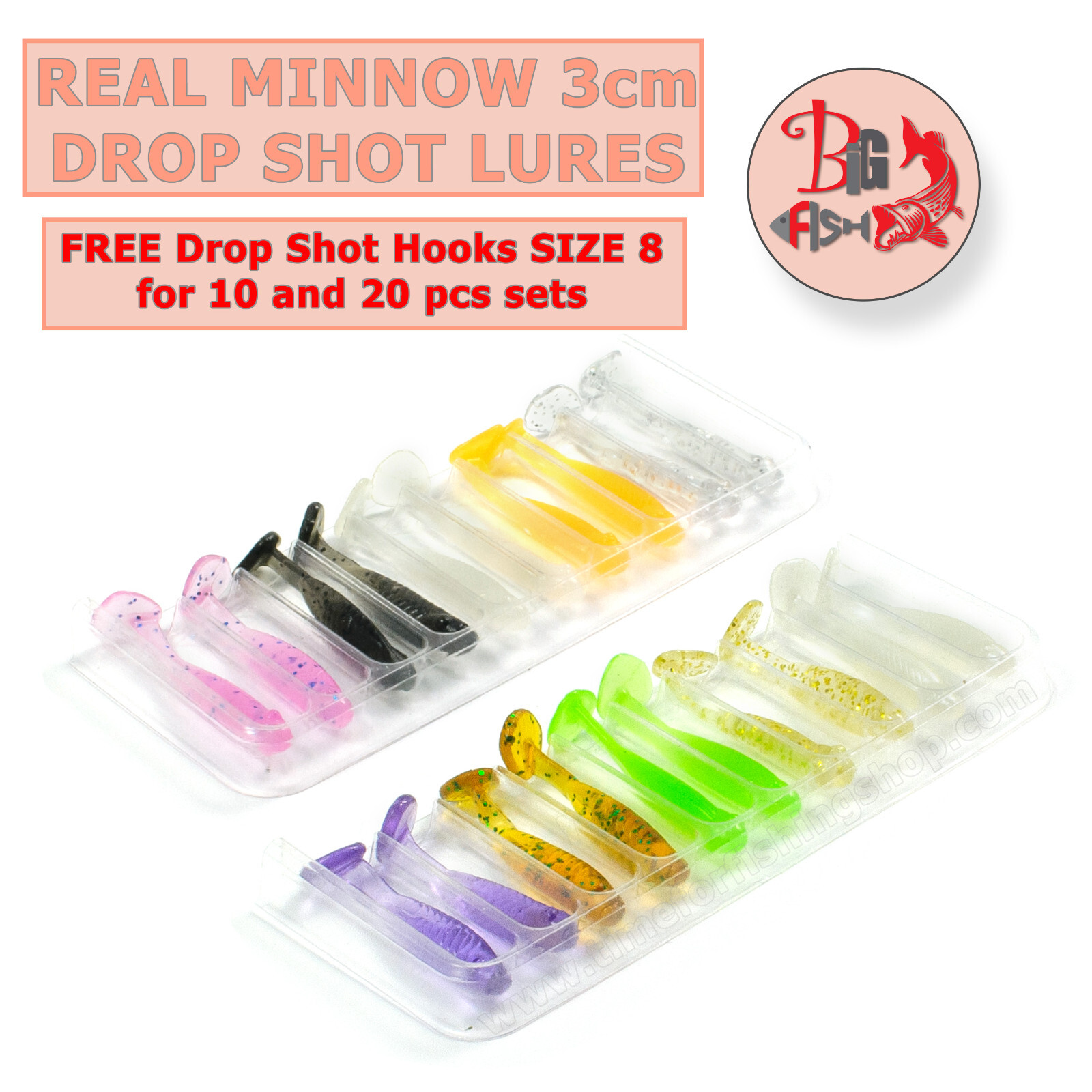 3cm Soft Lure Drop Shot Fishing Bait Set Real FRY Minnow Micro Fish FREE HOOKS