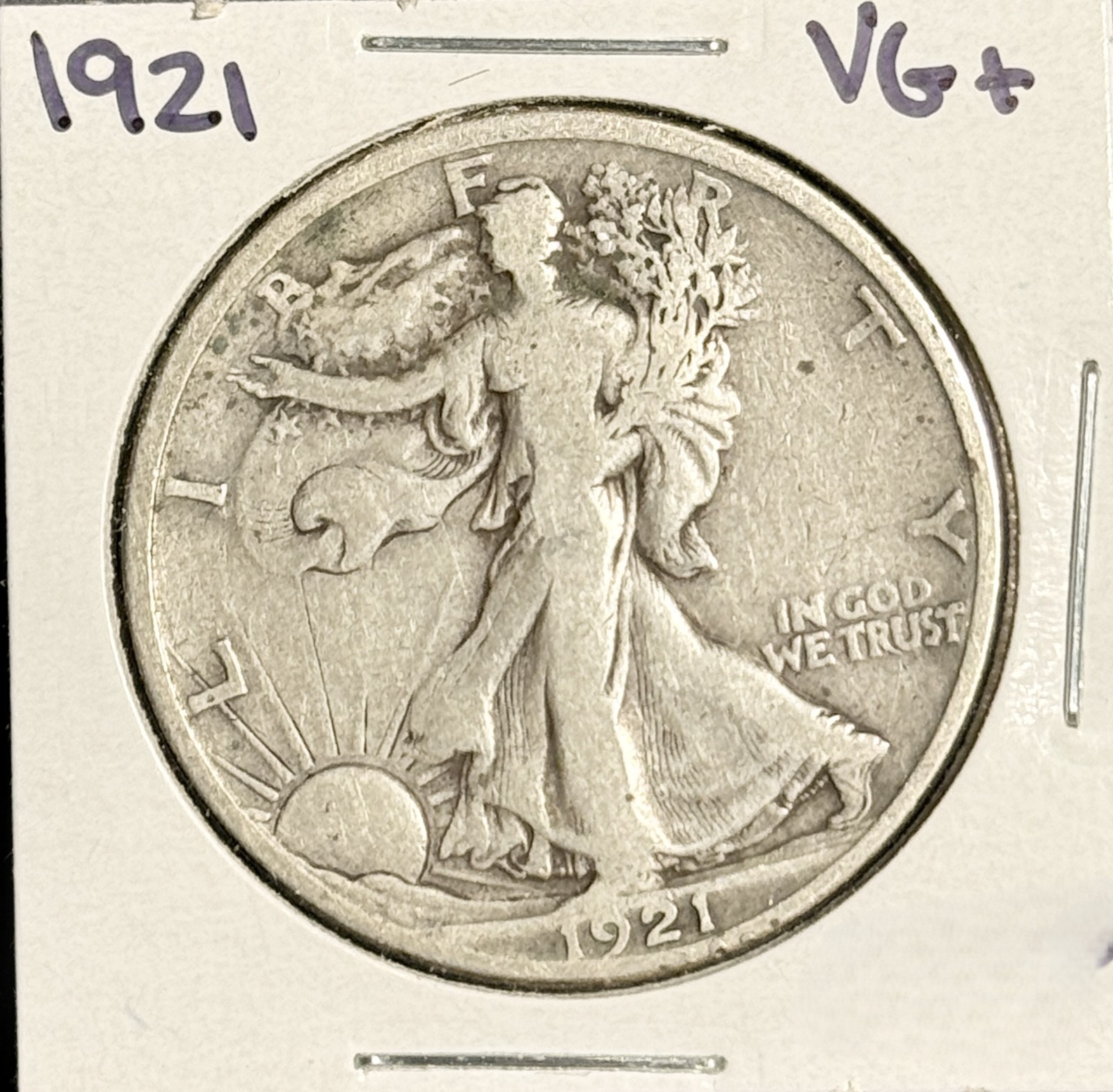 1921 Walking Liberty Half Dollar, VG+. (18187)