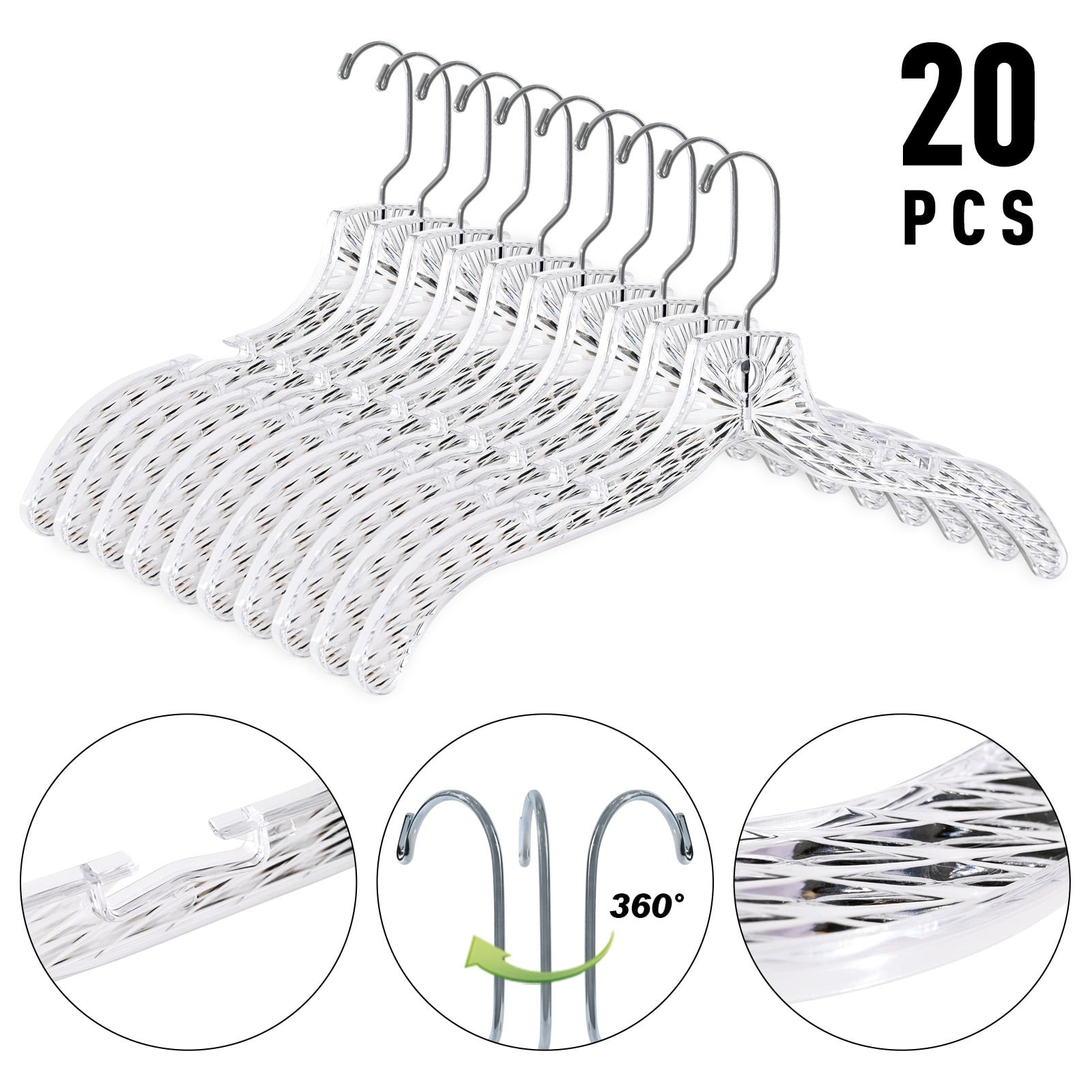 20 Pack Hangers, Plastic Hangers, Heavy Duty Clothes Hangers,Crystal Cut Hangers