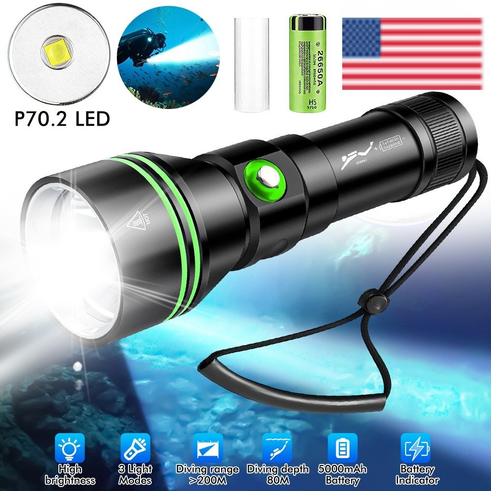 350000LM LED Professional Scuba Diving Light Underwater Flashlight Dive Torch