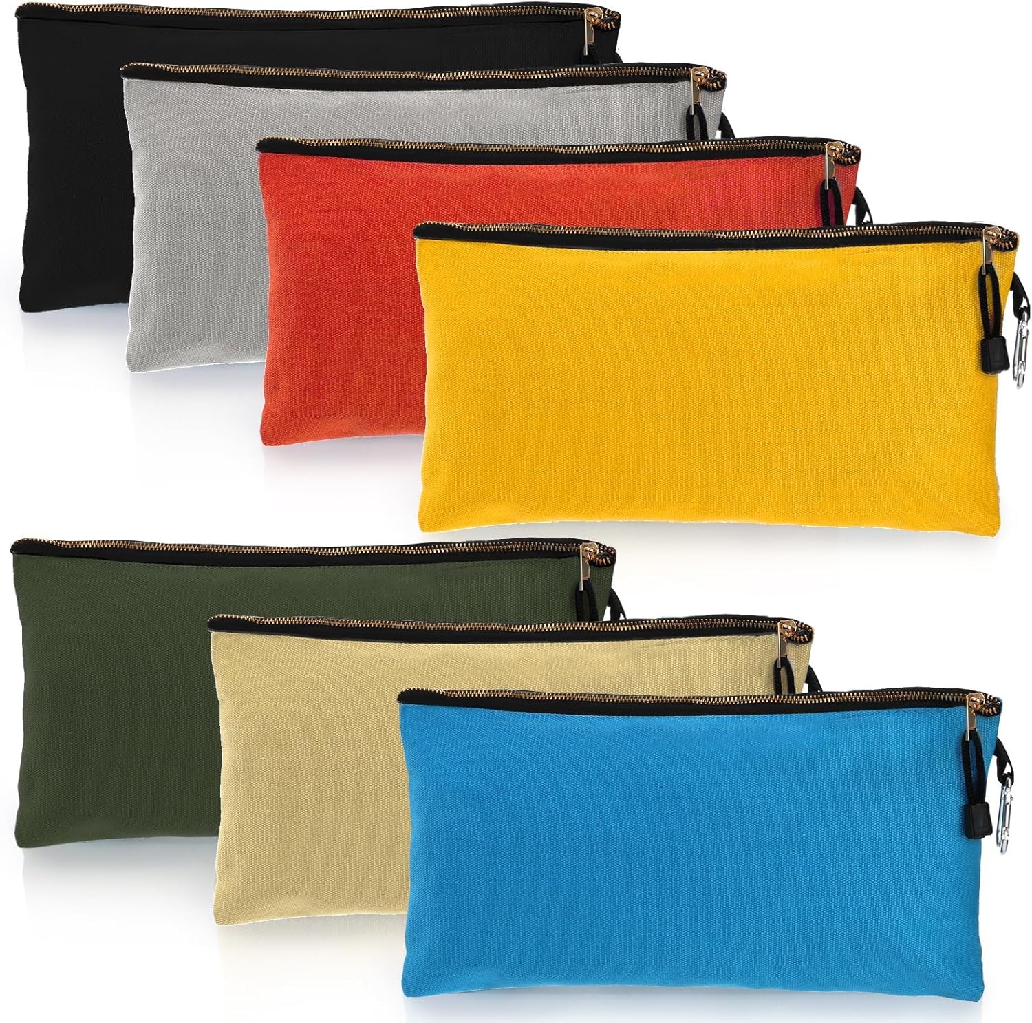 7 Pack Canvas Tool Pouch, 16 OZ Heavy Duty Zipper Utility Bags, 12" x 7" Multipu