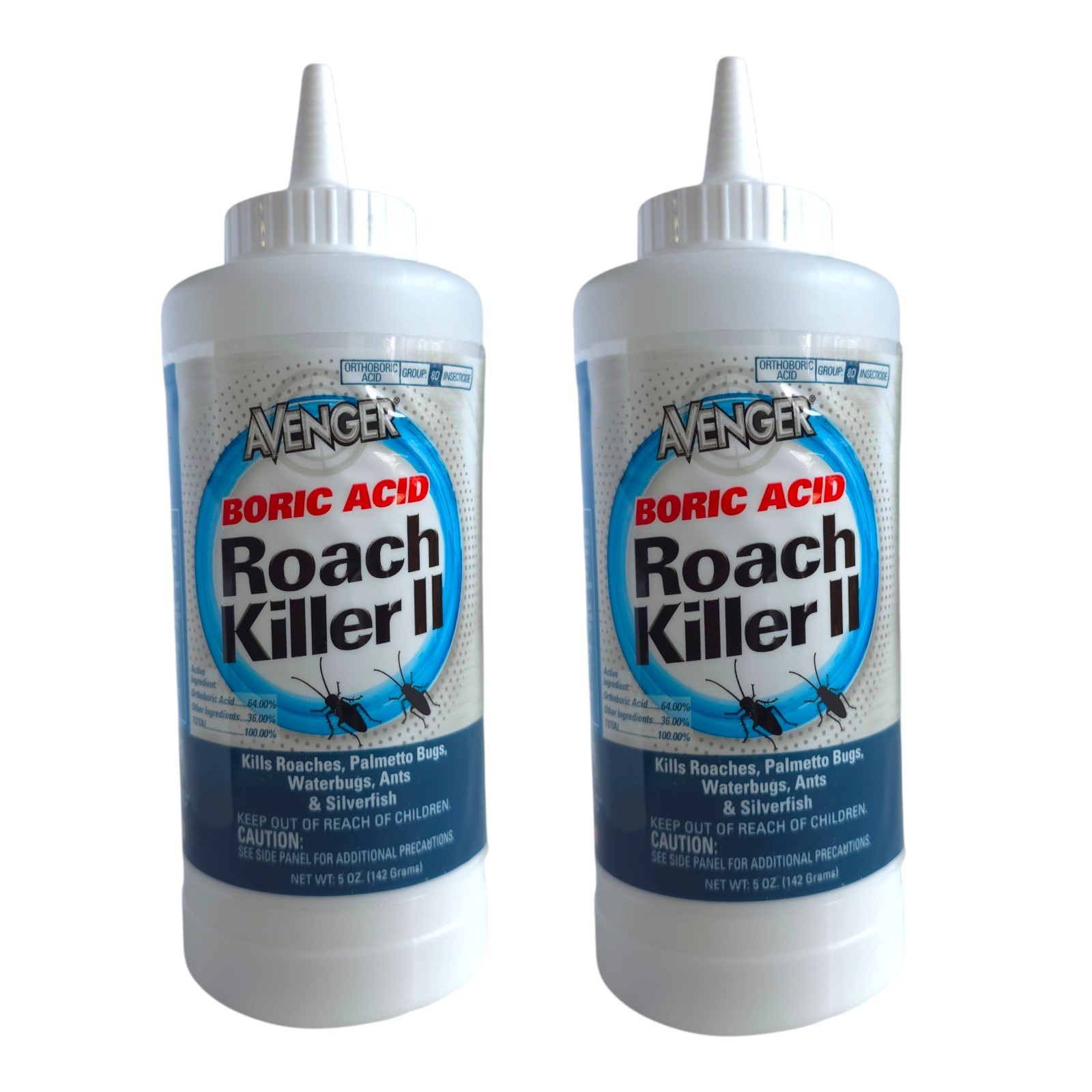 AVENGER Boric Acid Roach Killer Powder, 64% Boric Acid, 5 Oz. 2 Pack