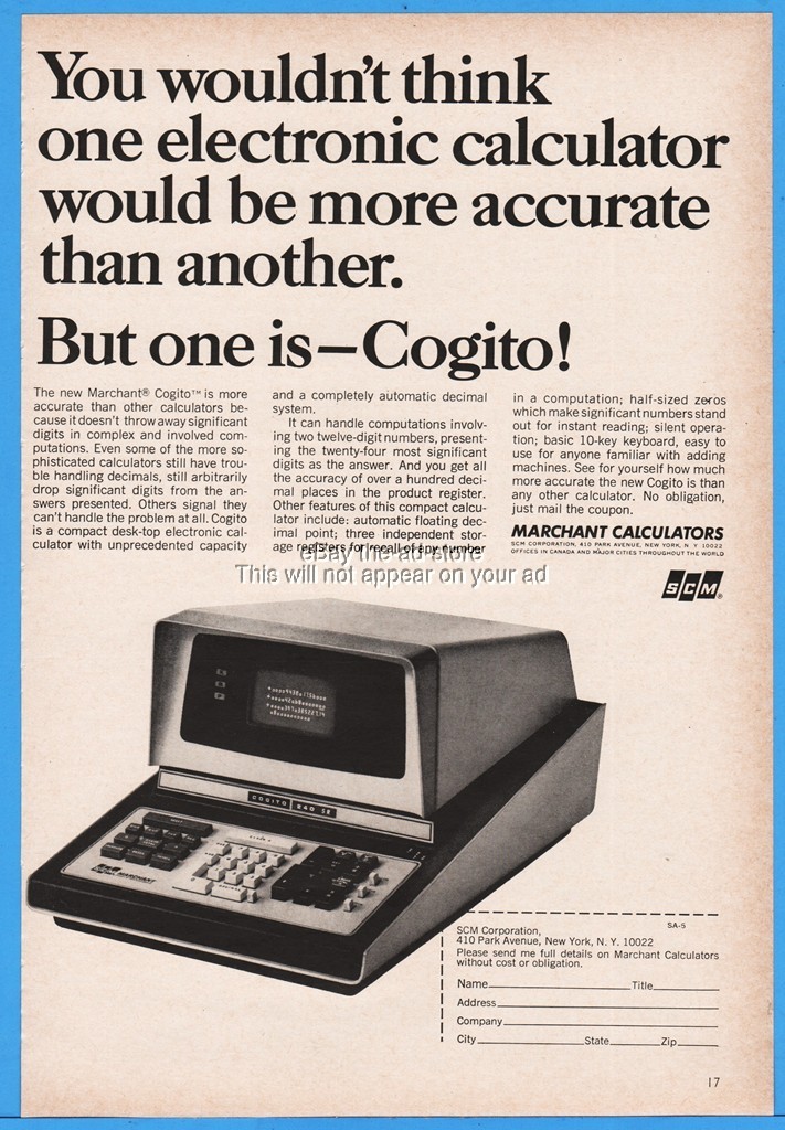 1966 SCM Corp Marchant Cogito 240-SR Calculator Vintage Adding Machine Print Ad