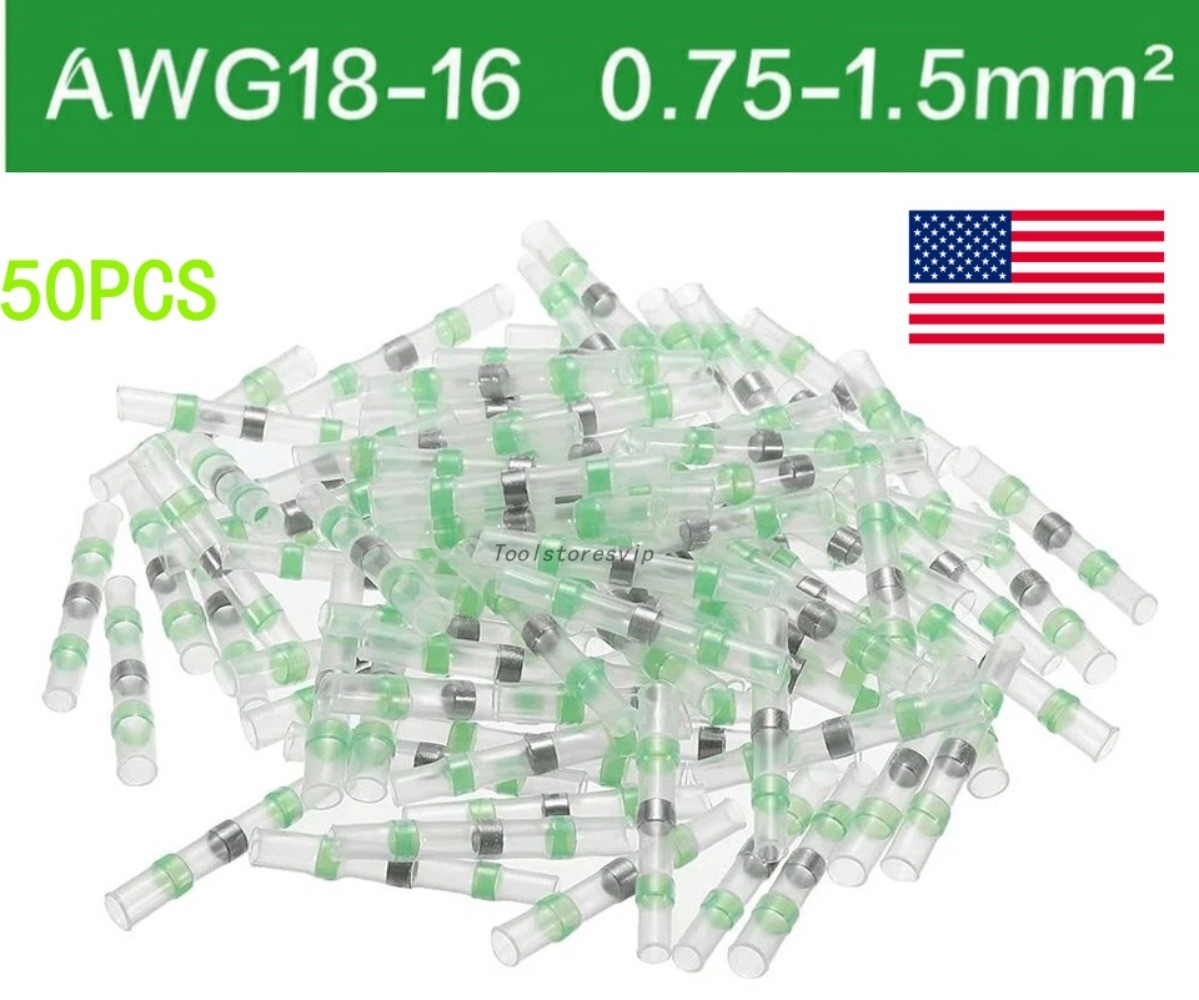 50PCS 18-16AWG Waterproof Solder Seal Sleeve Heat Shrink Connectors Terminal US