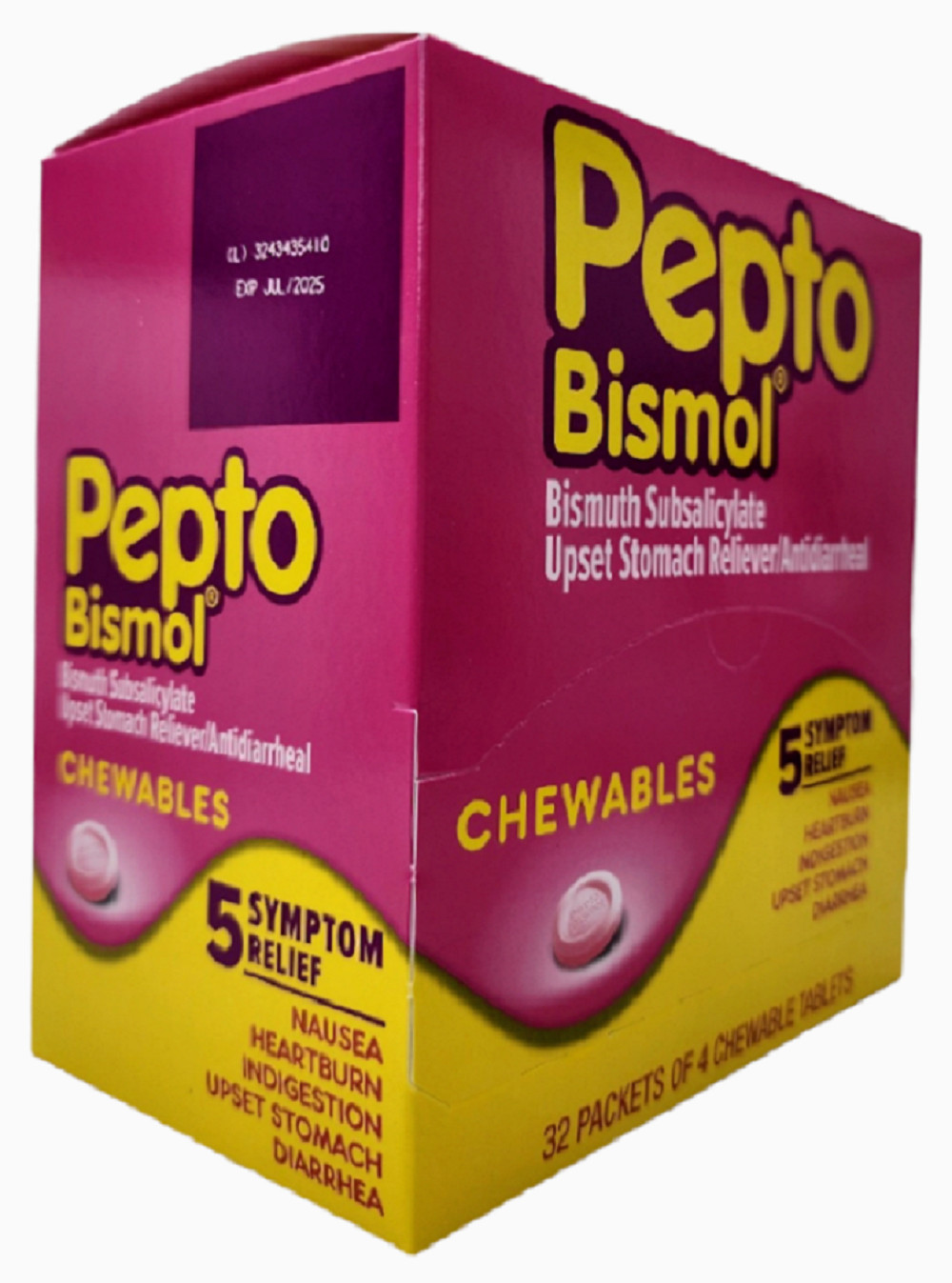 Pepto Bismol Chewables Dispenser - 32 Packs of 4 Tablet Each-Free Shipping