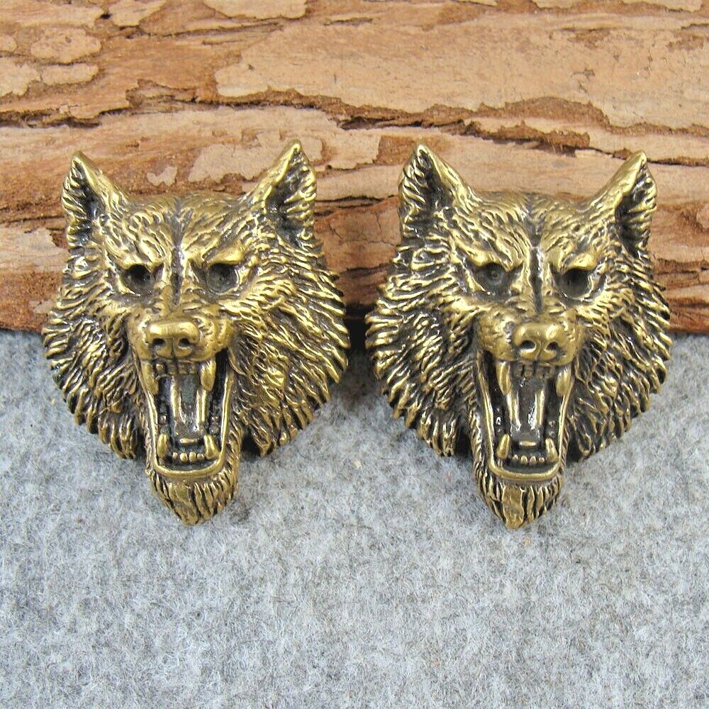 Brass "Wolf Head" Shape Bag Wallet Conchos Rivet Stud Punk Screw Back