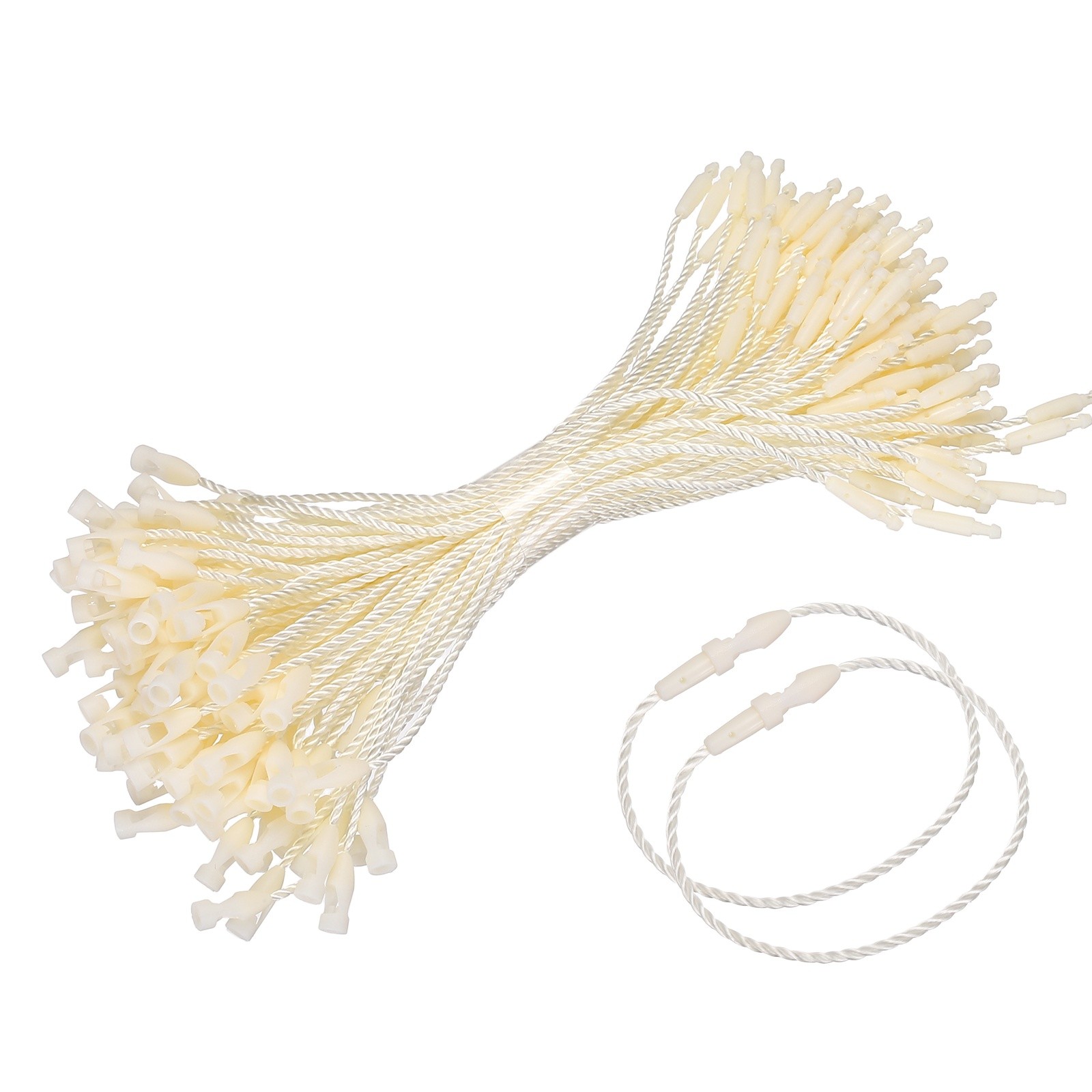 500 Pcs Polyester Hang Tag String 5" Snap Lock Pins Loop Fastener, Beige