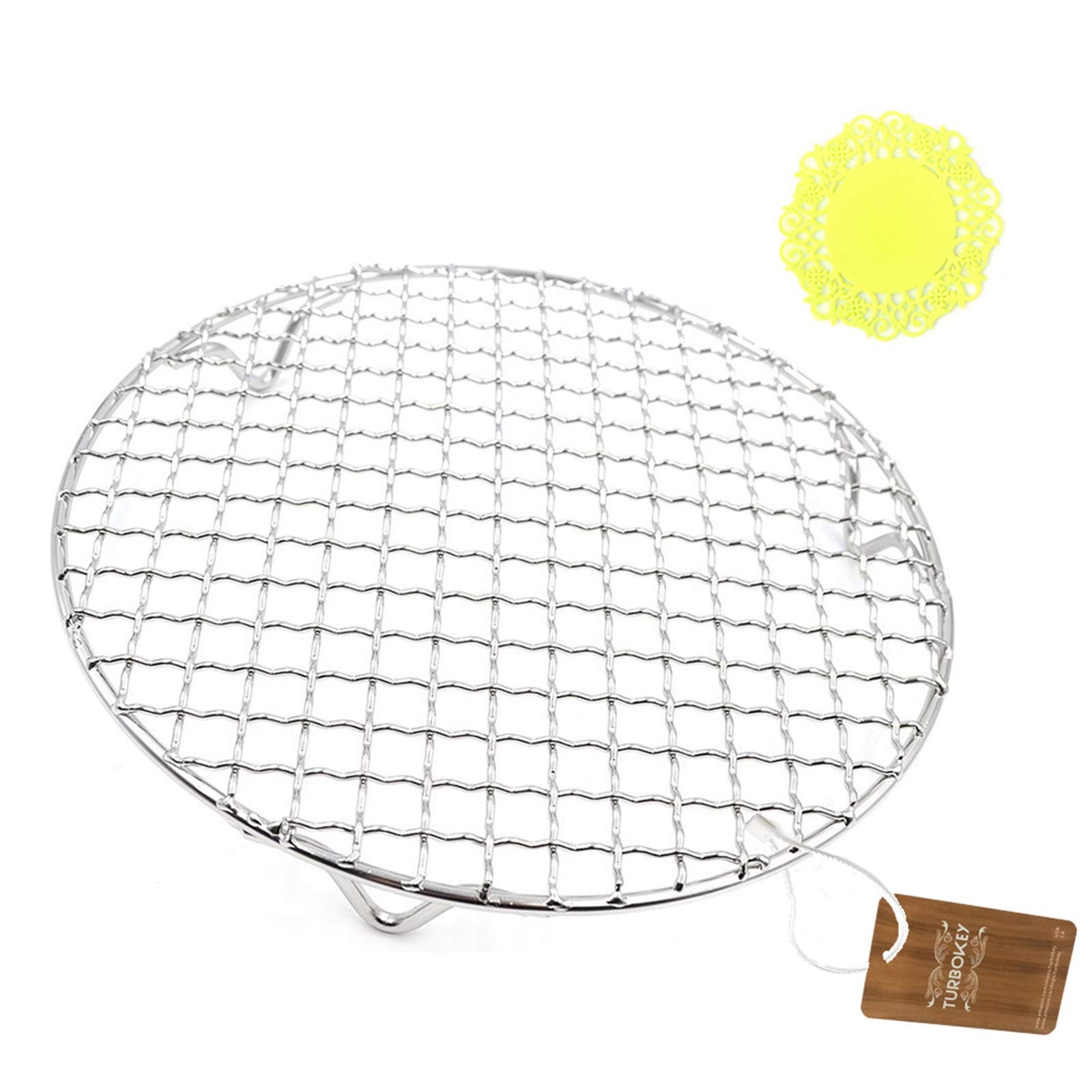 Cooling Rack with Legs Dia 7" Round Stainless Steel Cross Wire Barbecue Carbo...