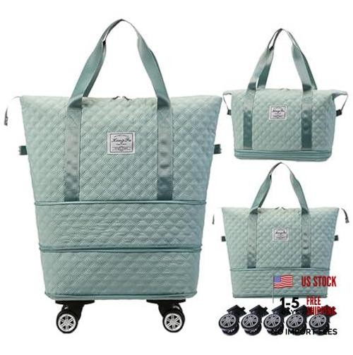 DOJUNS Rolling Duffle Bag with Wheels,Expandable Foldable Duffle Blue