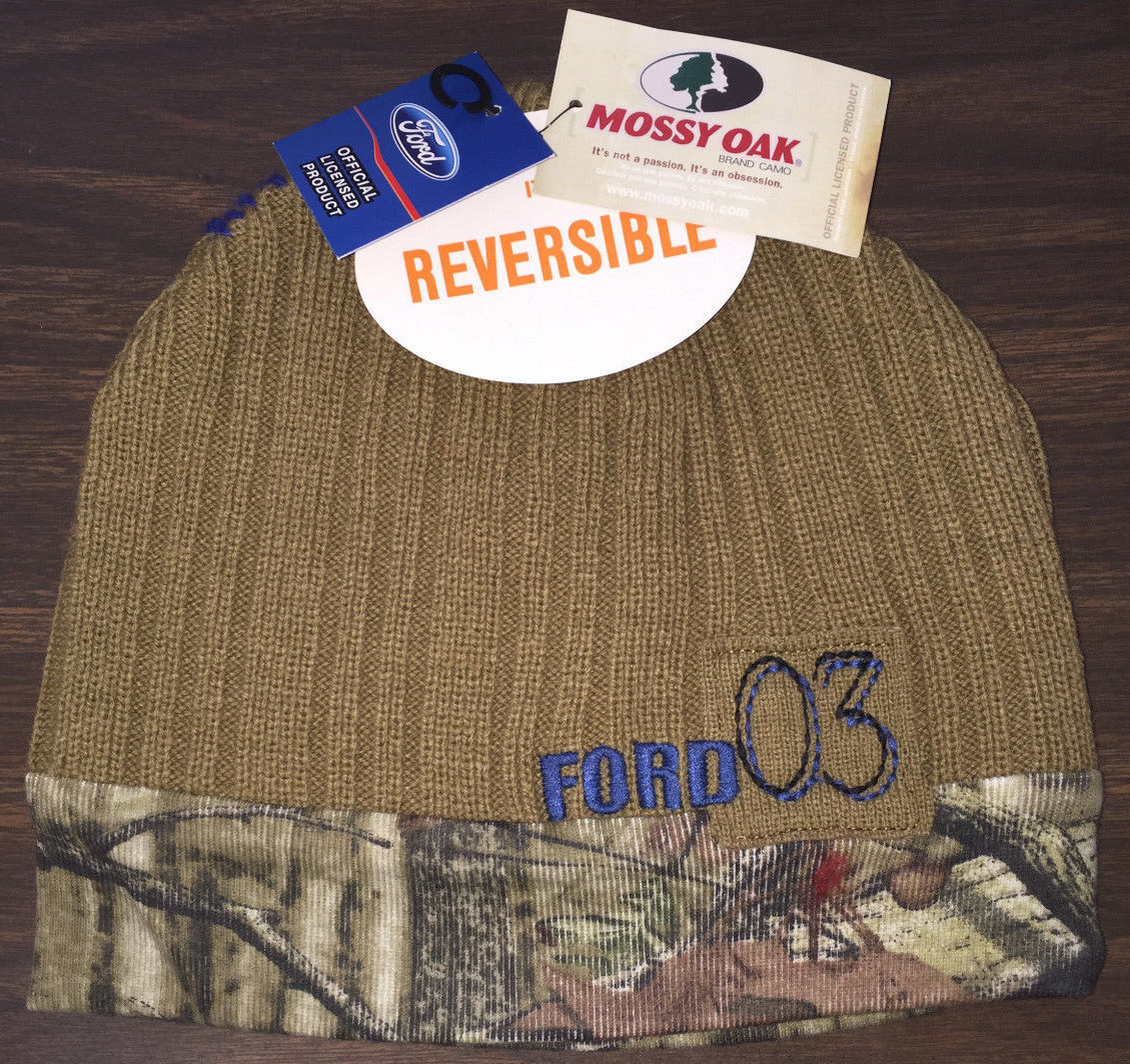 Ford Camouflage Camo Knit Cap Hat, Reversible, Officially Licensed, Mossy Oak