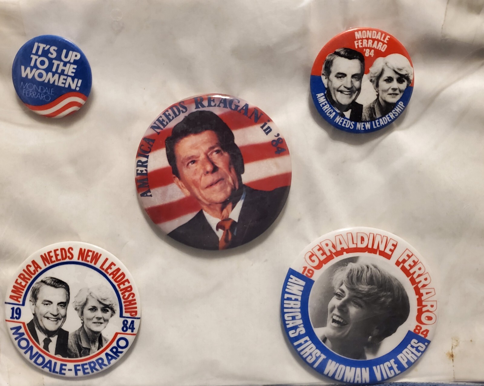 1984 Mondale Ferraro Reagan Campaign Pinback Button Pins Lot Its up to the Women