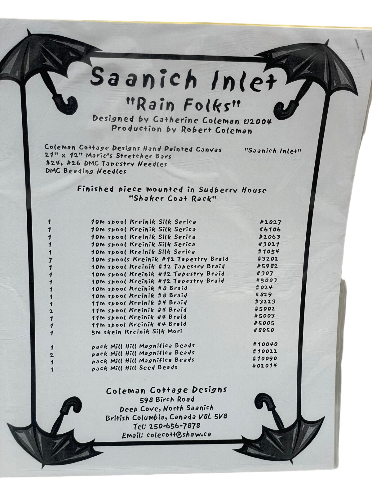Saanich Inlet "Rain Folks" Needlepoint Pattern Coleman Cottage Designs