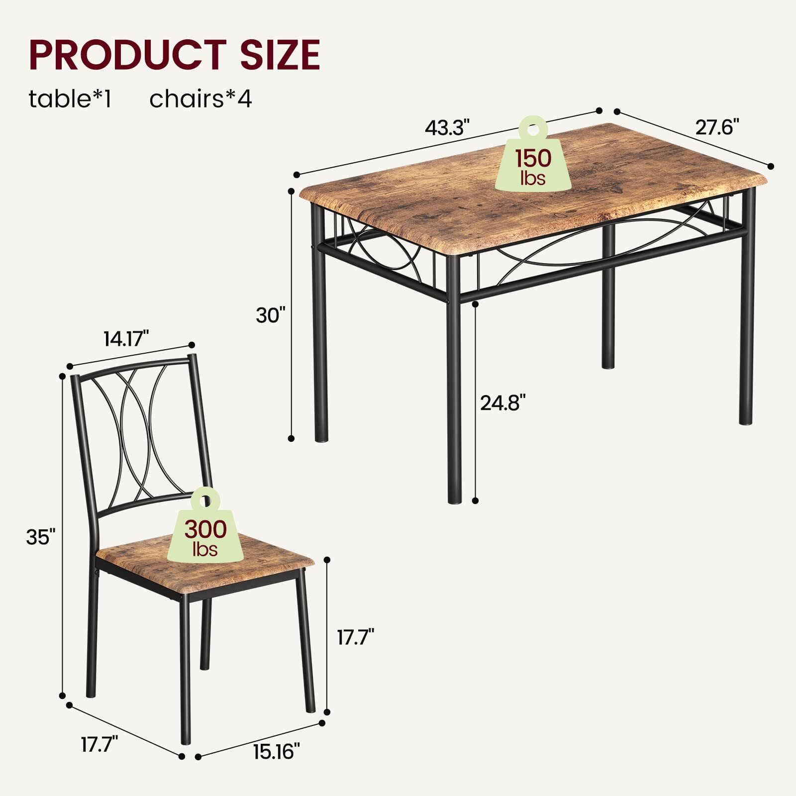 Dining Sets Dining Room Table Set with 4 Upholstered Chairs Kitchen Table Set