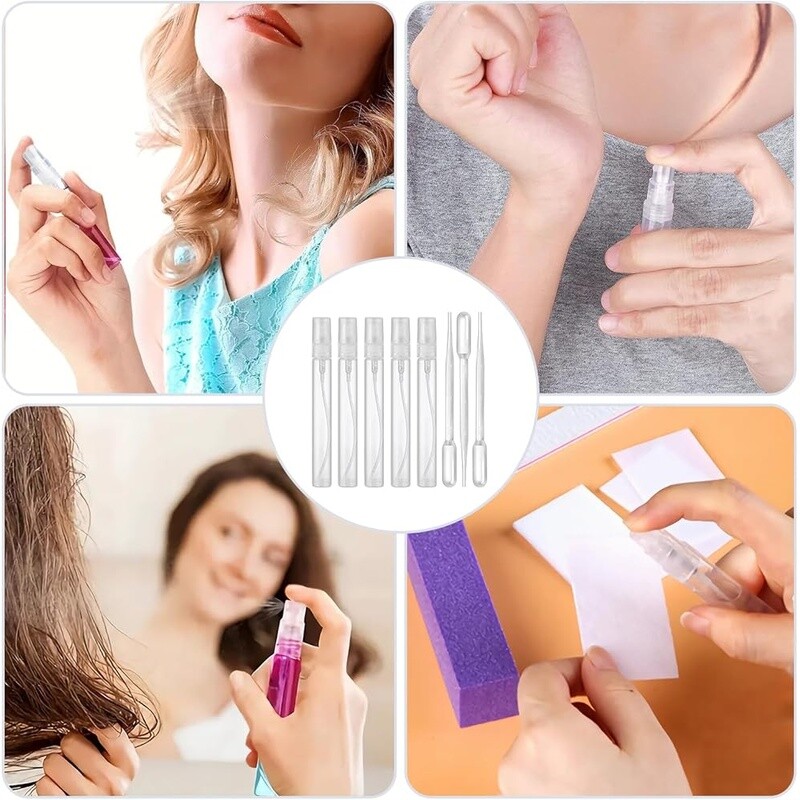 5 Pack 10ml Mini Spray Bottles Refillable Perfume Atomizer W/ Pipettes New