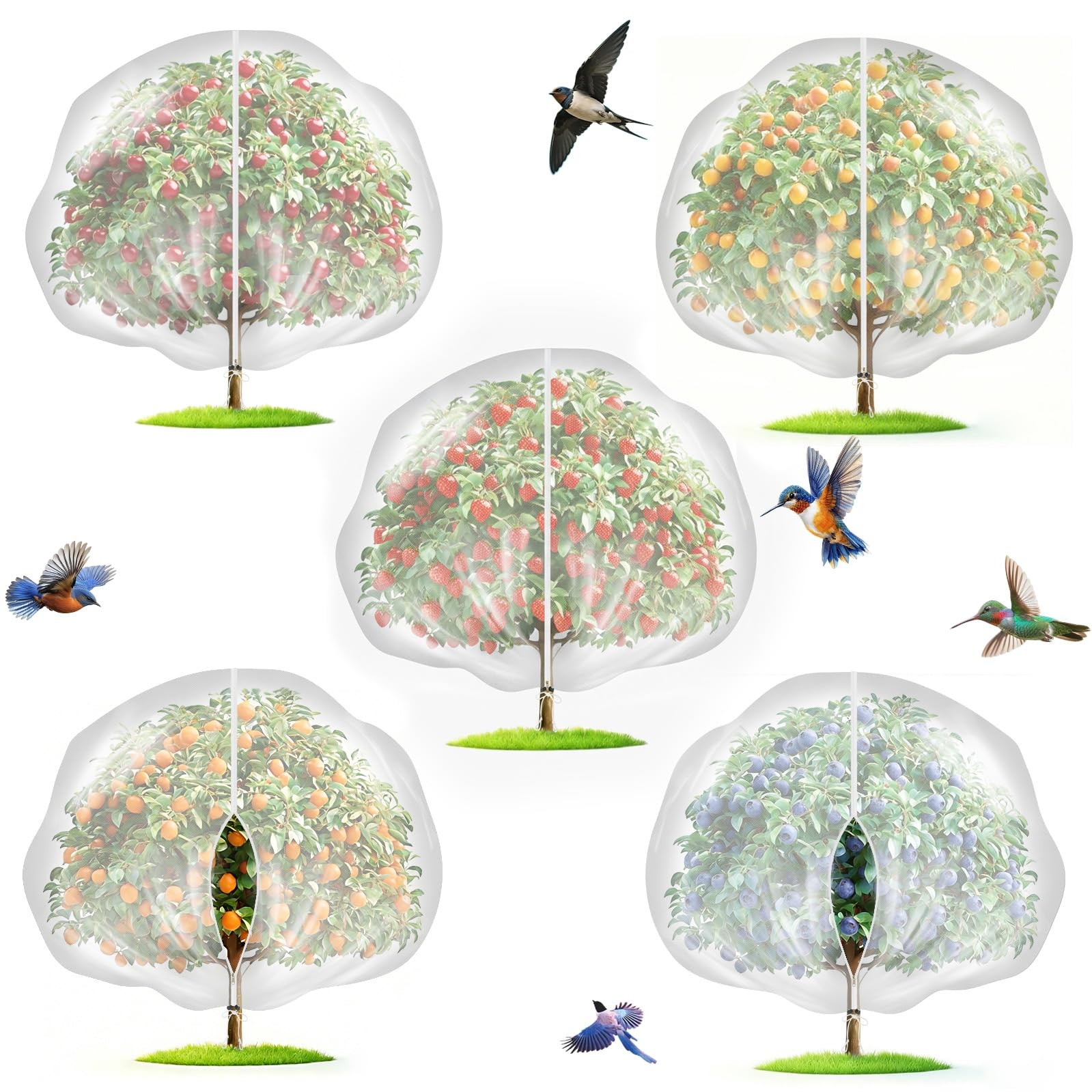 5-Pack 10 * 10FT Fruit Netting Bags for Trees, Bird 10x10FT, 5-pack