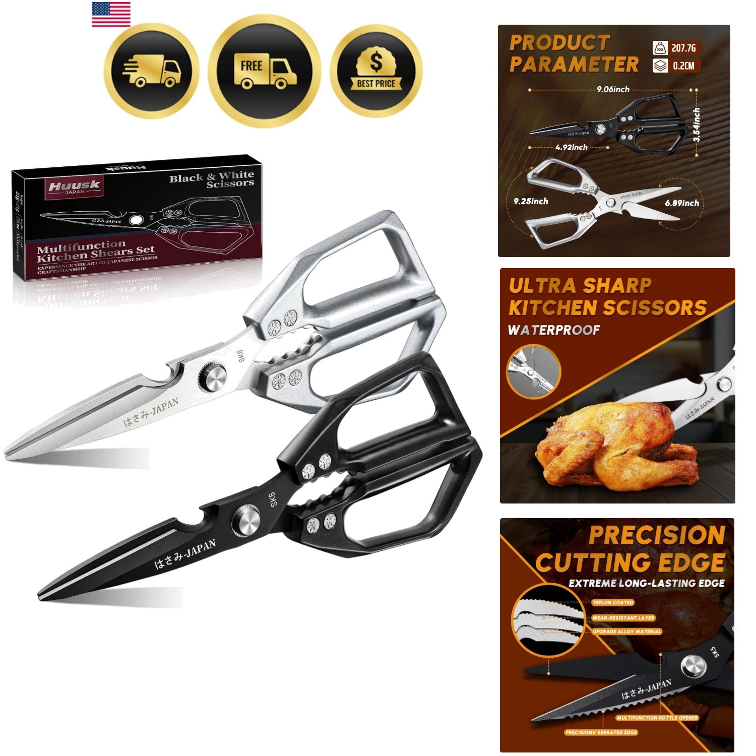Kitchen Shears Set, Heavy Duty Poultry Shears, Japanese Kitchen Scissors for ...