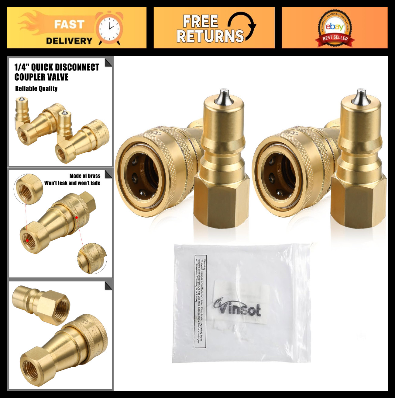 2 Set 1/4" Quick Disconnect Coupler Valve for Carpet Cleaning Wand & Truck Mount