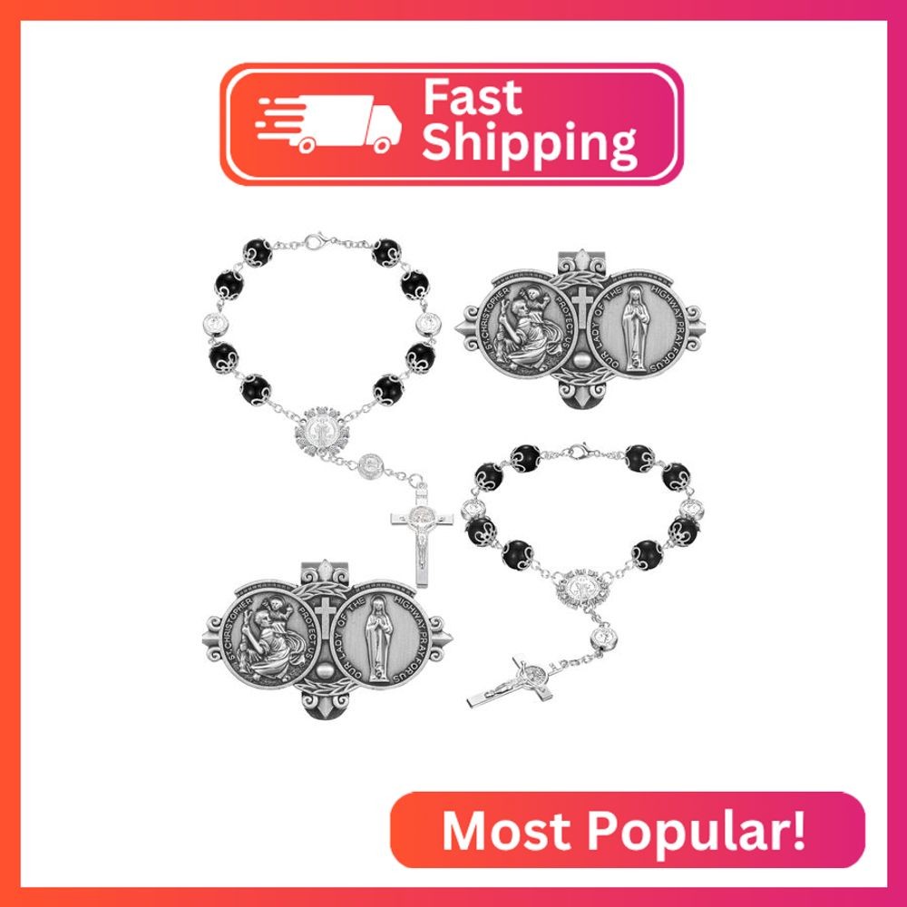 Frienda 4 Pcs Car Rosary Saint Benedict Rosary Rearview Mirror Hang Auto Rosary