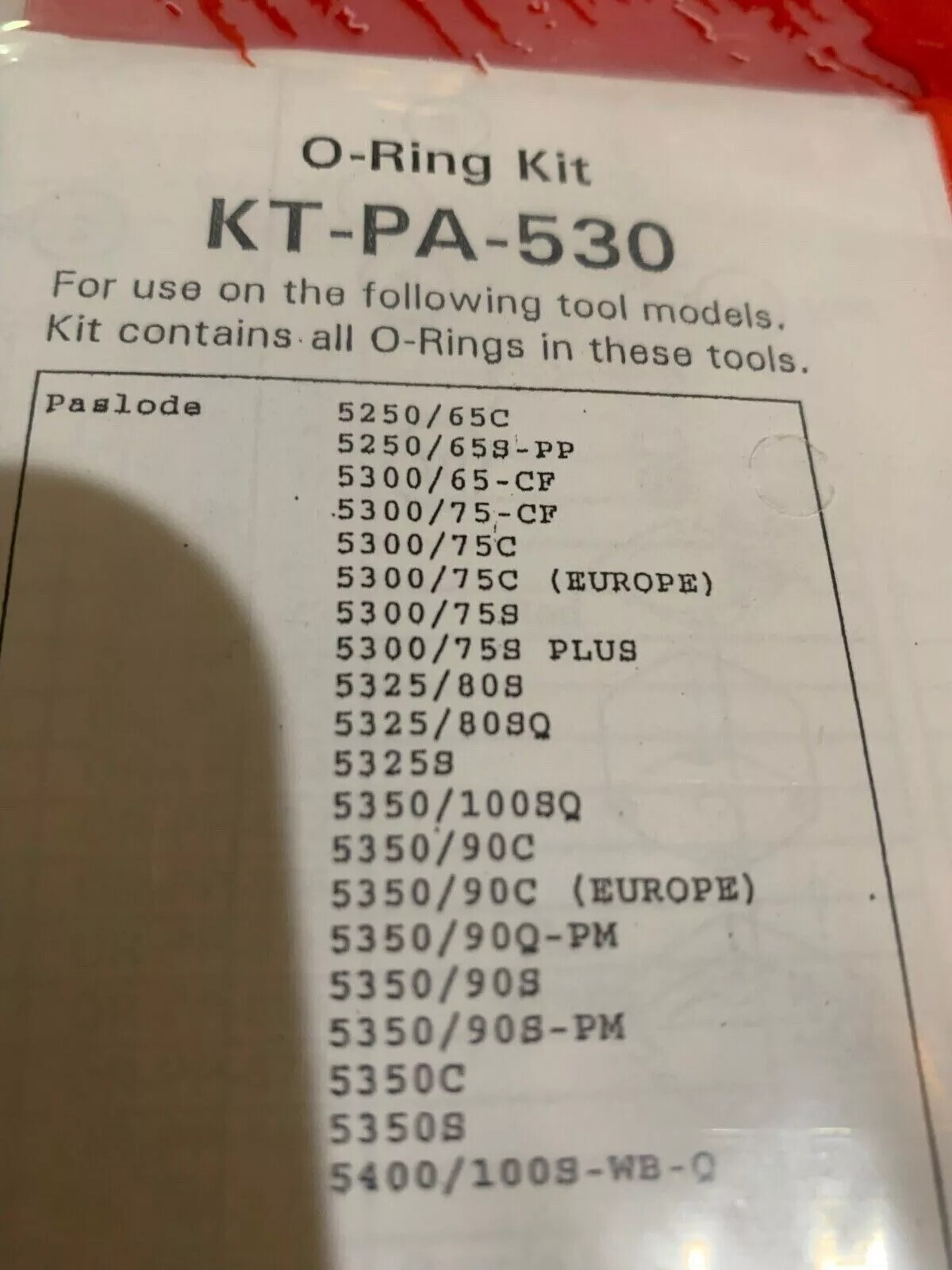 O-Ring Kit - Paslode 5250-65C, 5325/80S, 5350/90S, 5300/75S+  see photo KTPA530