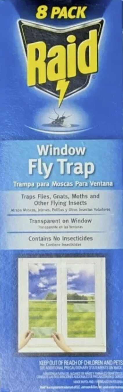 Raid 8PK-FTRP-RAID 8 Count Stick On Disposable Clear Indoor Window Fly Traps
