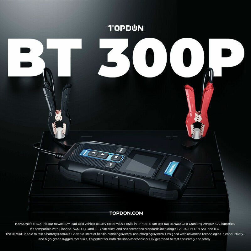 TOPDON BT300P 12V Battery Tester Analyzer for Car Heavy Duty Truck with Printe