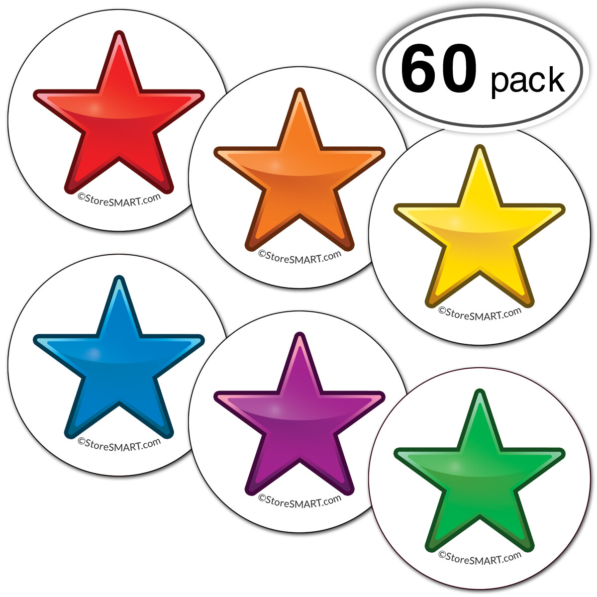 StoreSMART - Star Magnets Rainbow 60-Pack - 10 of each color - STAR125-VP-60