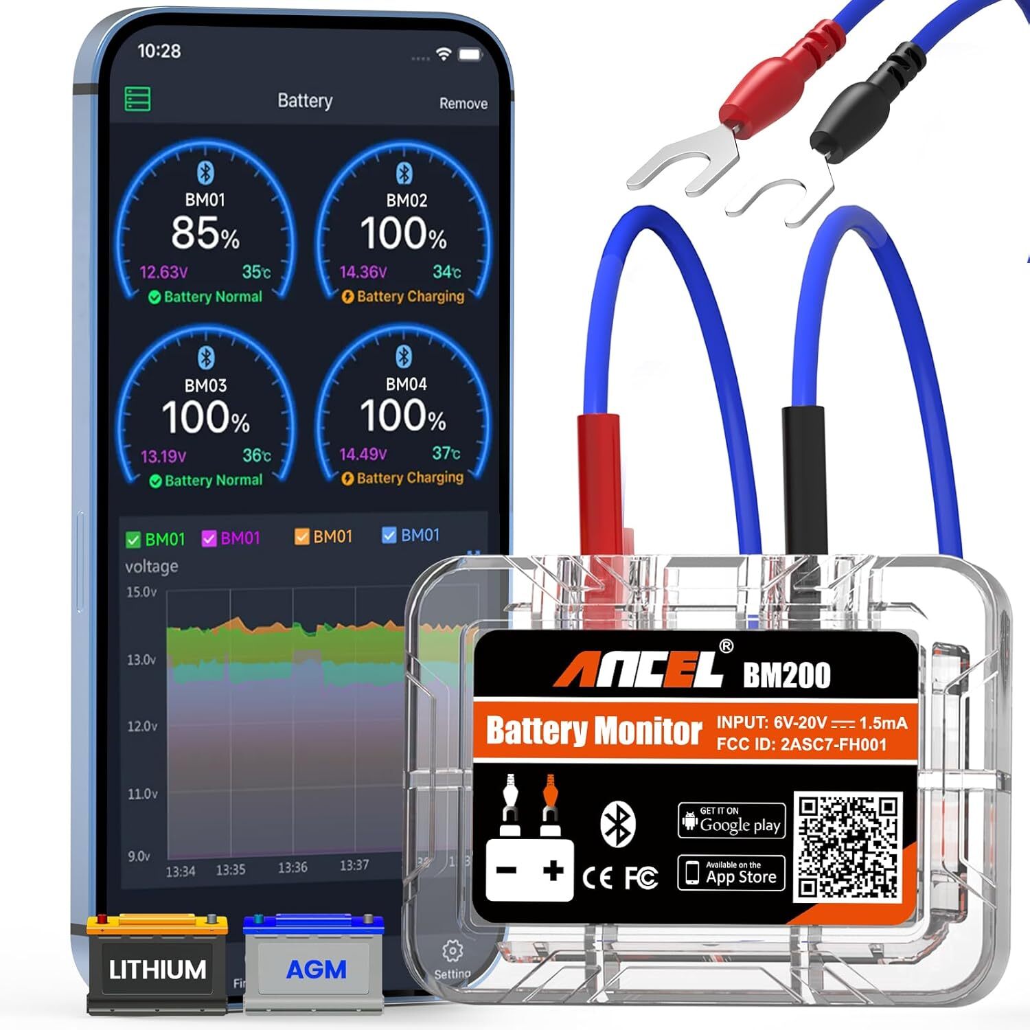 Ancel BM200 Car Battery Monitor Bluetooth 12V Battery Tester for iPhone Android