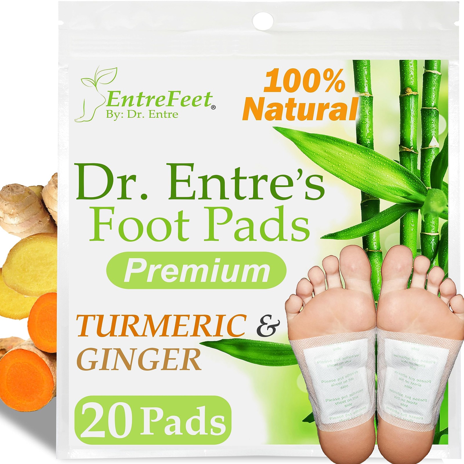Dr. Entre's Foot Pads: 20 Pack of 20 Count (Pack 1), Turmeric & Ginger