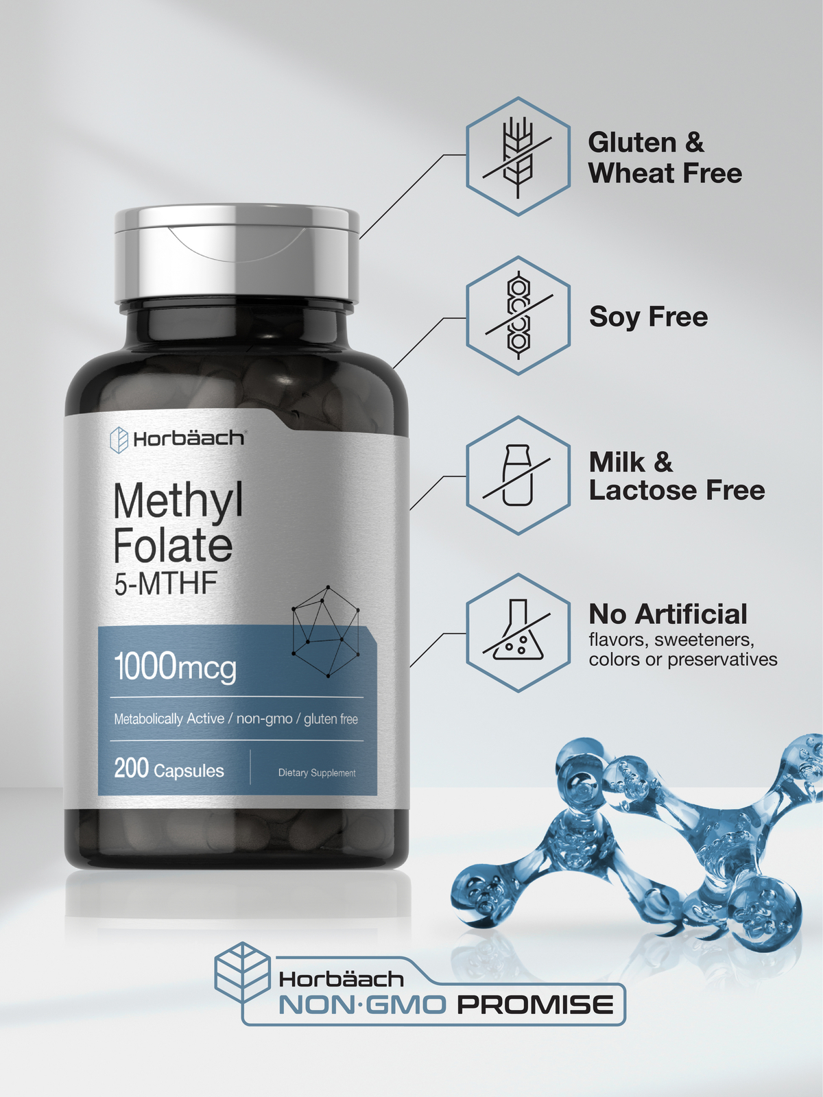 Methyl Folate 1000 mcg | 200 Capsules | 5-MTHF | Methylfolate | by Horbaach