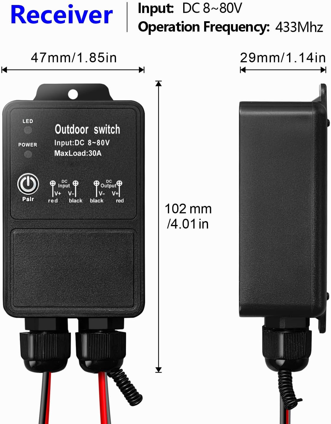 Waterproof 12V Wireless Remote Control Switch DC 8V-80V Heavy-Duty 30A