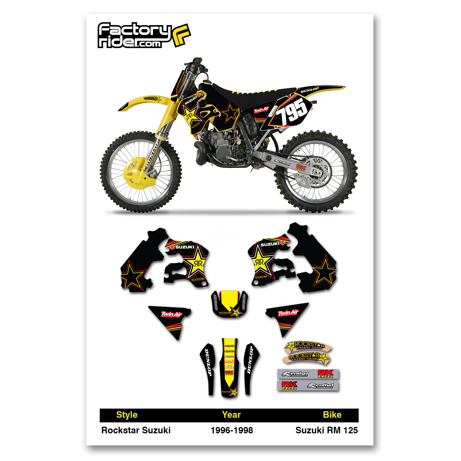 Suzuki RM250 RM 250 Graphics Kit Fits 1996 1997 1998  Team Rockstar