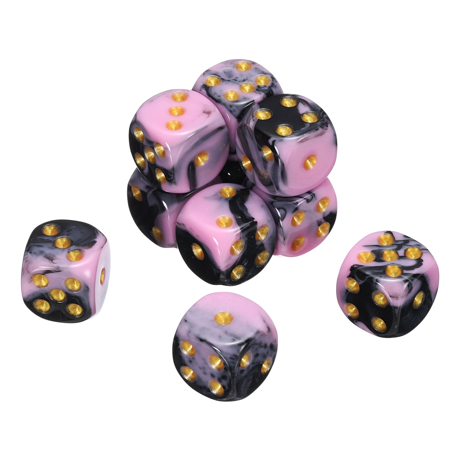 10Pcs 6 Sided Standard Dice, Acrylic D6 Pearl Pattern Dice (Pink and Black)