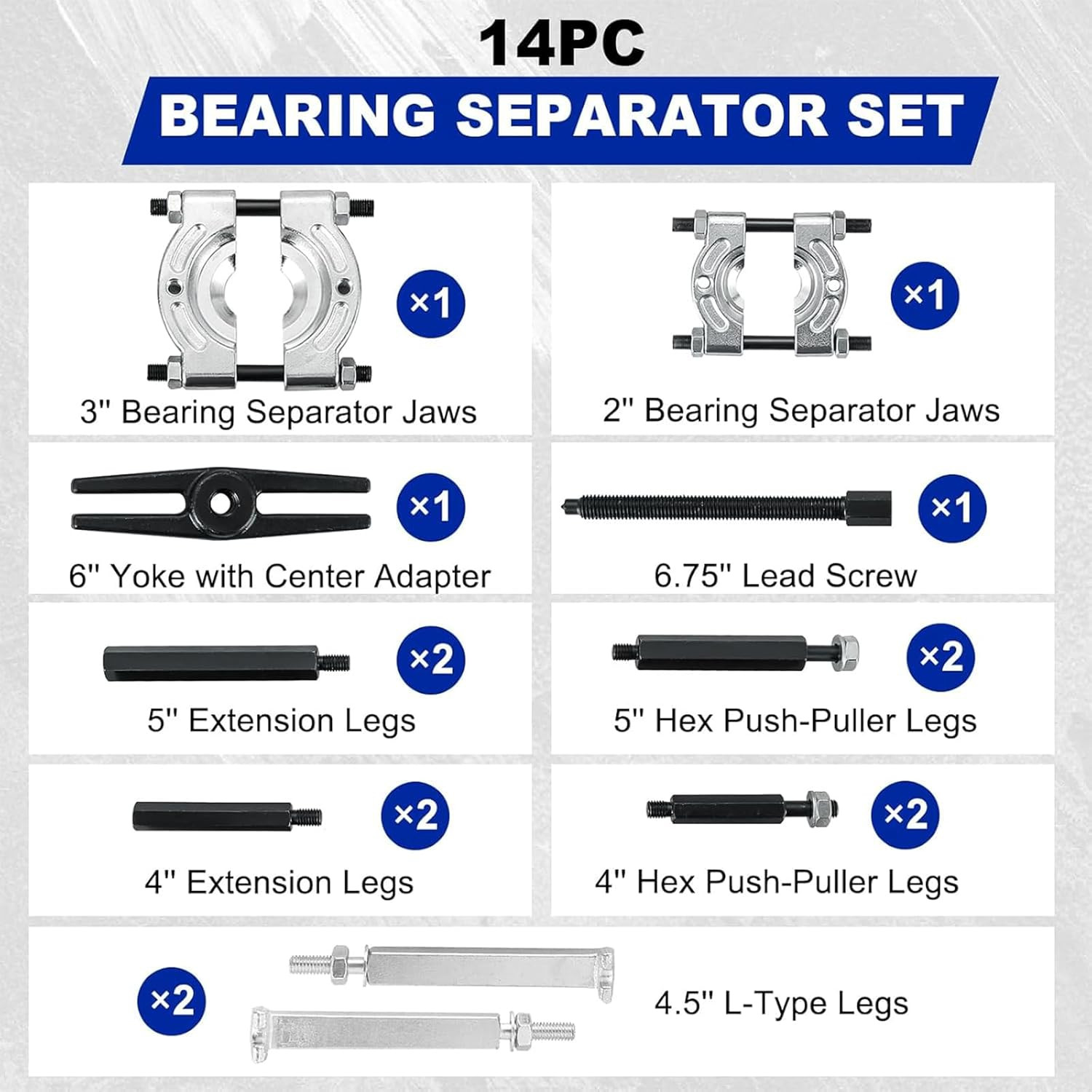 Heavy Duty Bearing Separator Puller Tool Set 14Pcs 5 Ton w/ Case