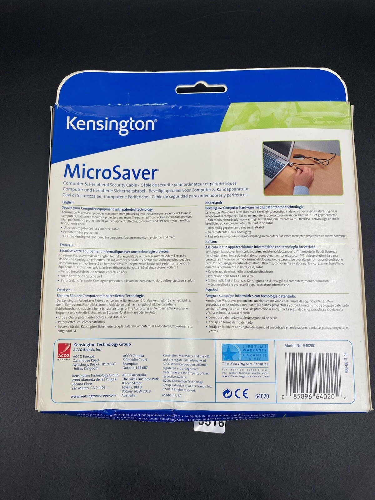 Kensington Lock MicroSaver Security Cable Key Locking Computer Peripheral 64020D