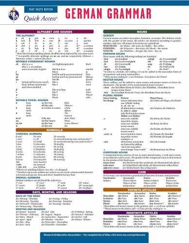 German Grammar - REA's Quick Access - Pamphlet, by Editors of REA - Very Good
