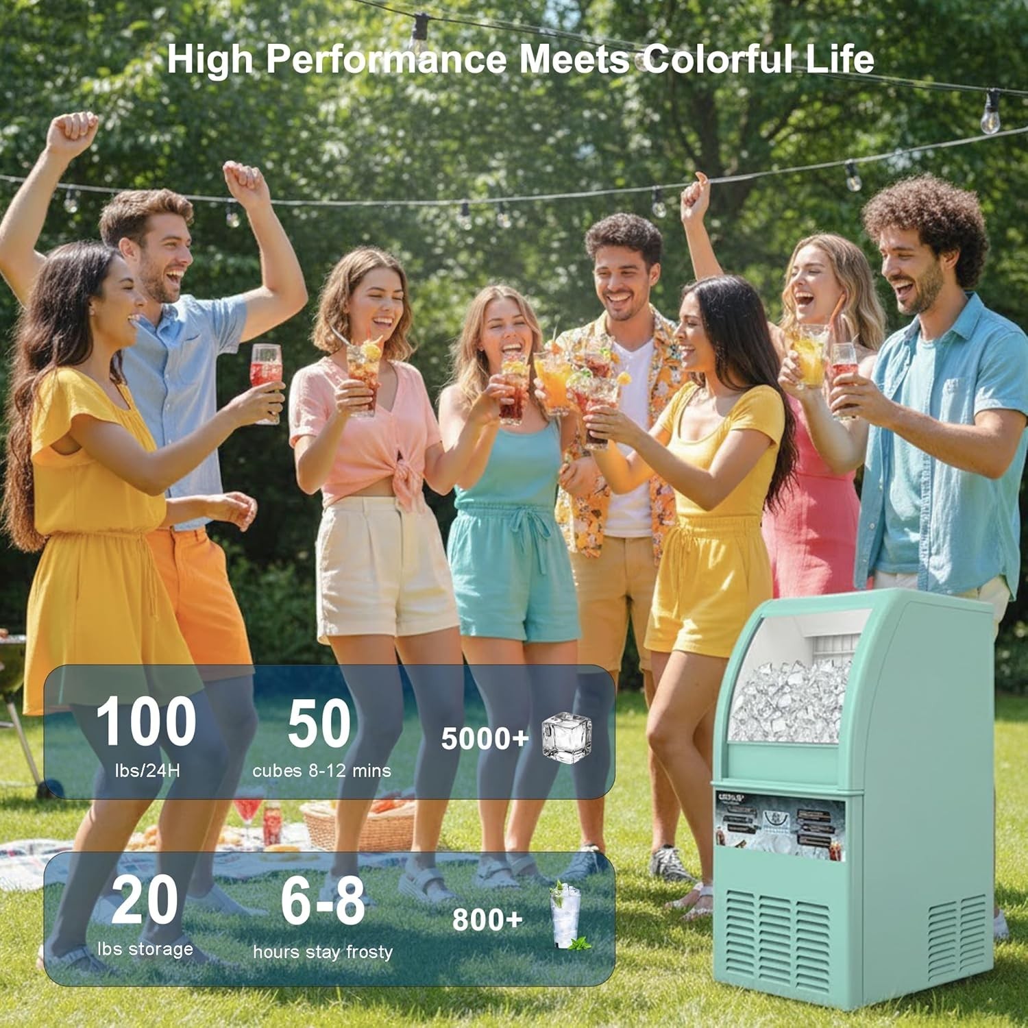 Commercial Ice Maker Machine, 100lbs/24H Ice Machine with 20lbs Storage Bin, ...