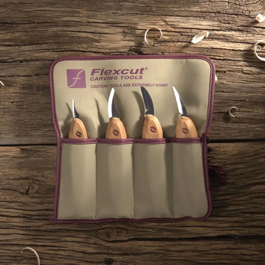 Flexcut Premium Carving Knife Set 4 PC High Carbon Steel Blades Ash Wood Handles