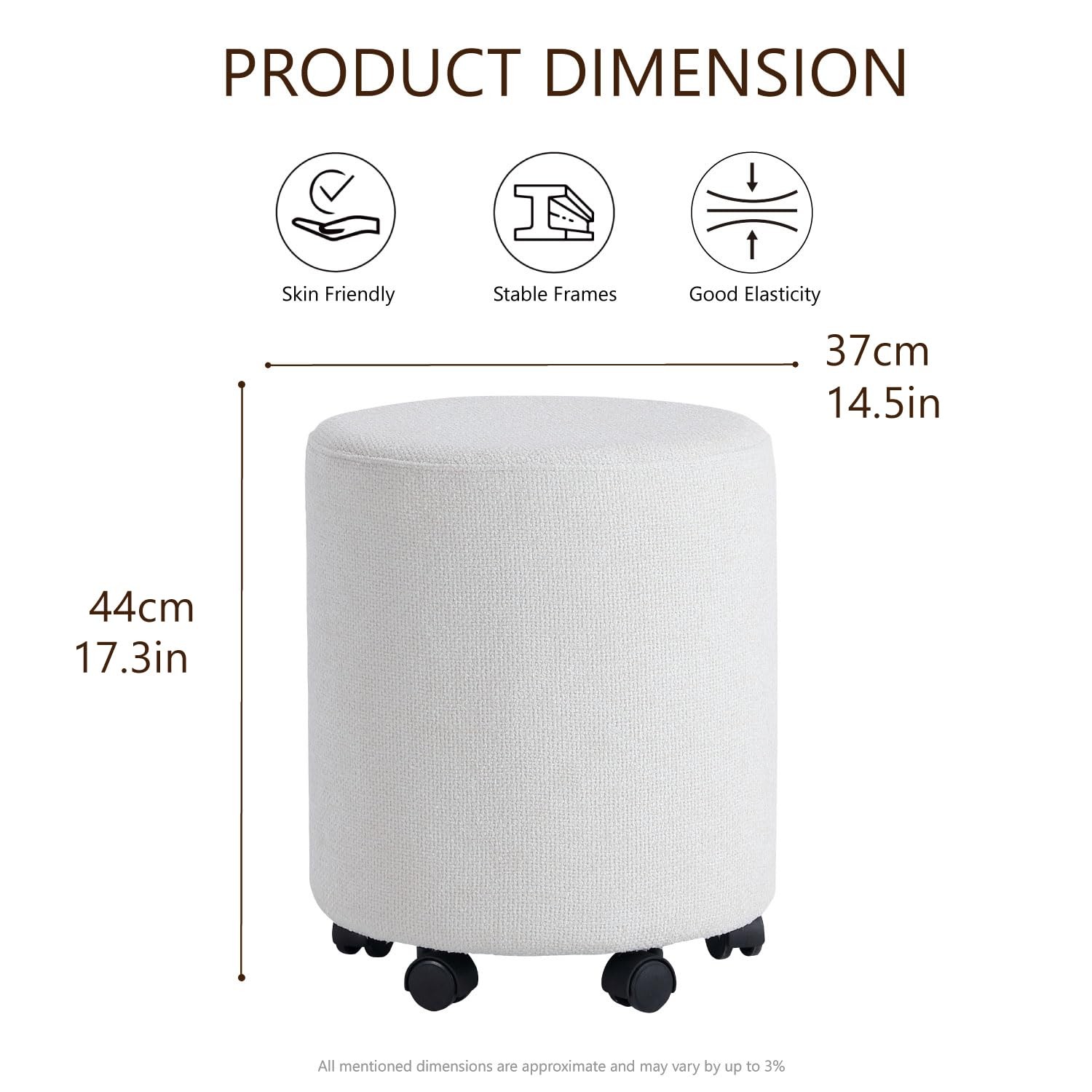 Set Style Ottoman with Wheels, Rolling Vanity Chair for Makeup, Upholstered V...