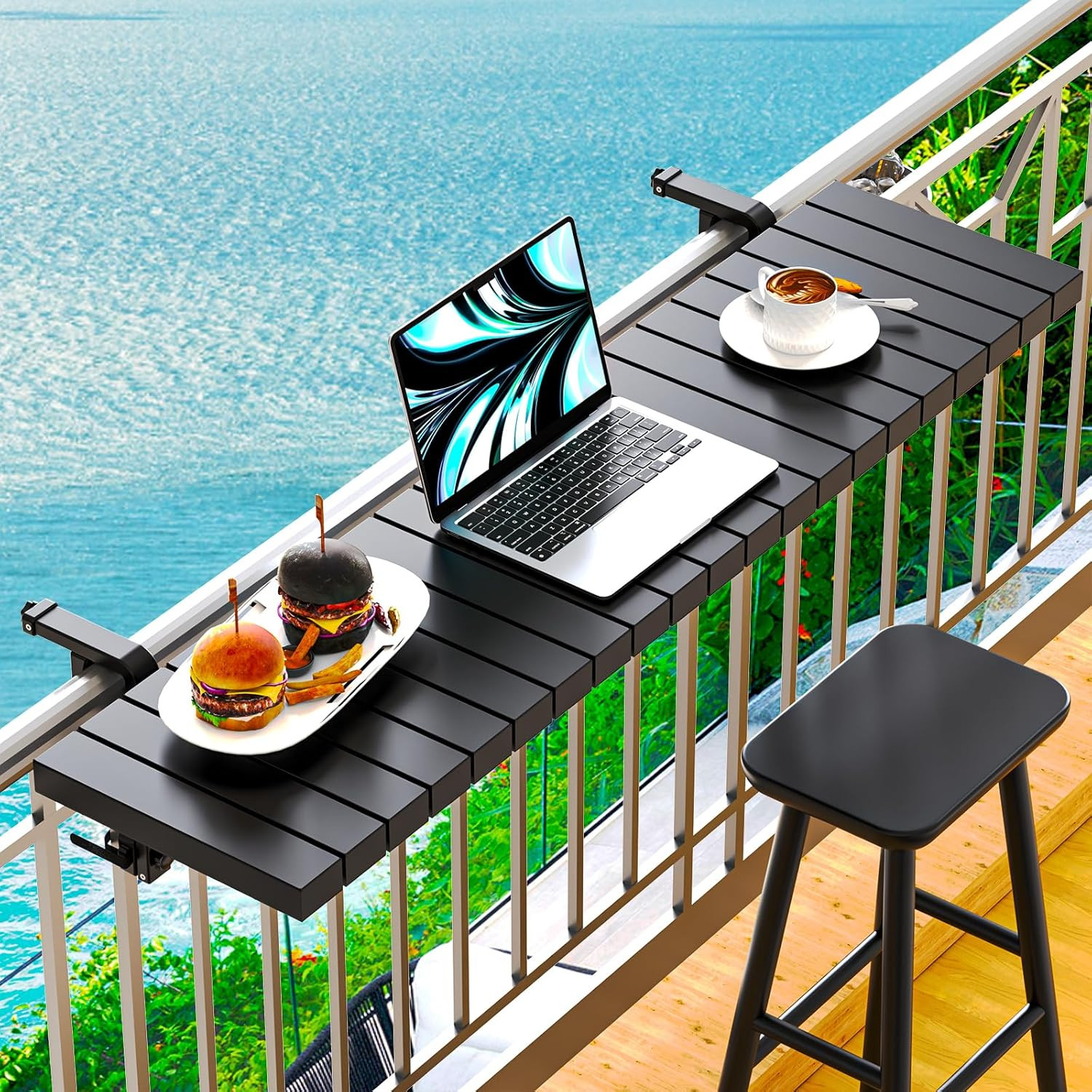 Balcony Bar Table for Railings, Outdoor Patio Bar, Heavy-Duty Galvanized Iron 49