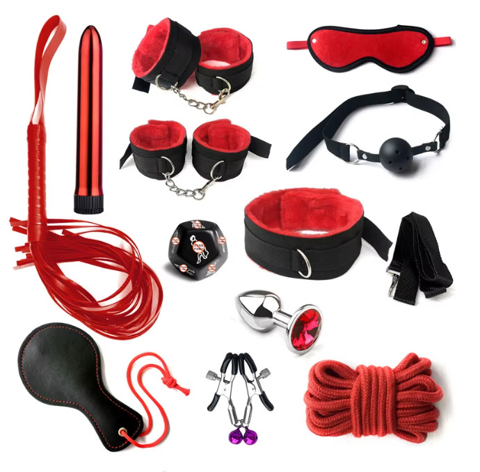 12PCS Bondage Restraint Set PU Leather Plush Cuffs Adjustable Kit Couples