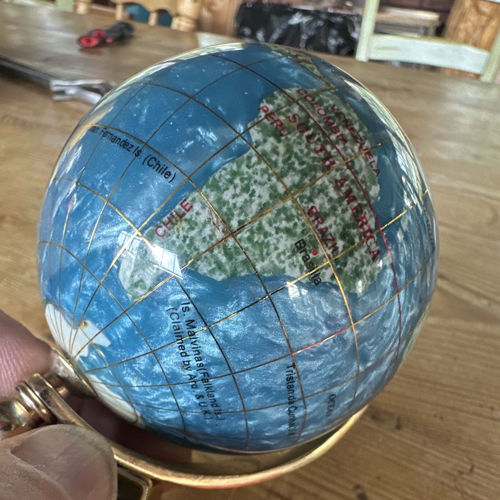 Tabletop Rotating World Globe, Blue, Decorative Metallic Metal Base Stand