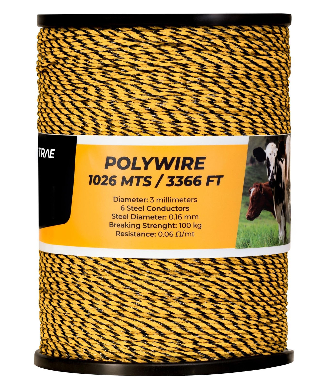 TRAE Electric Fence Polywire 3366 Feet (1026 Meters) | 6 Stainless Steel Stra...
