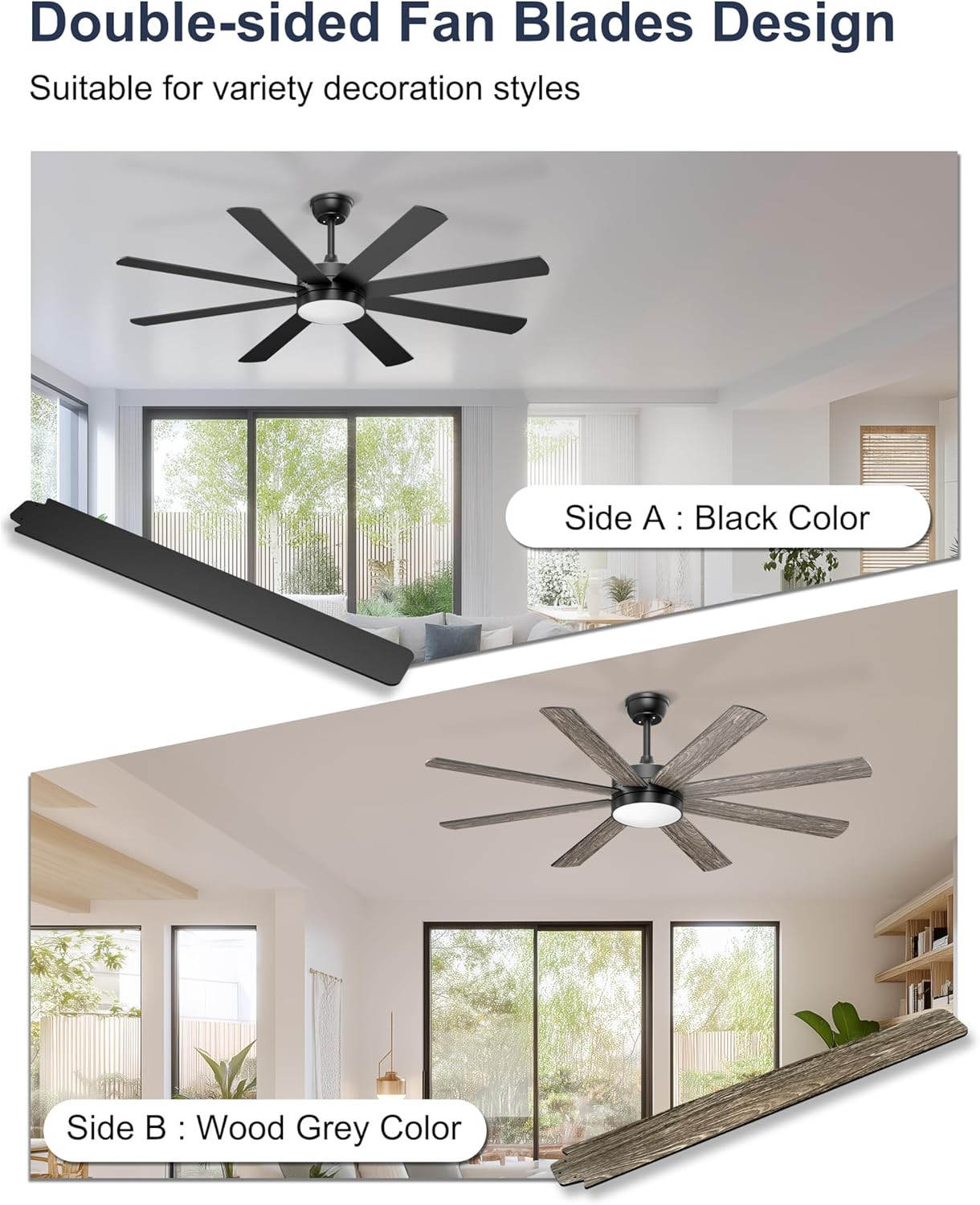 60'' Ceiling Fans with Lights - Modern Black Ceiling Fan Remote/App Control, Dim