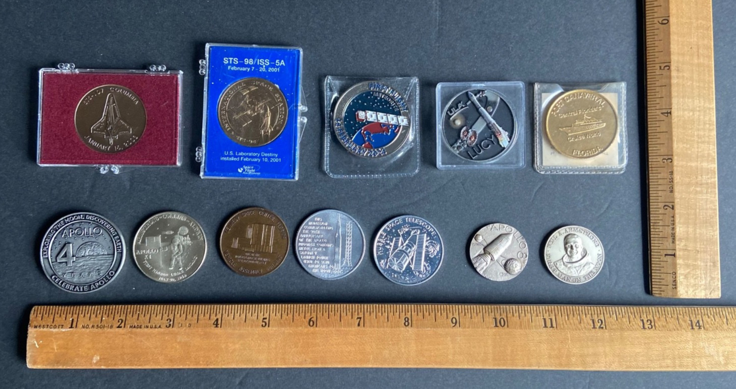 Vintage NASA (12) Item Space Coin Lot: Includes Apollo - VAB - ULA Atlas